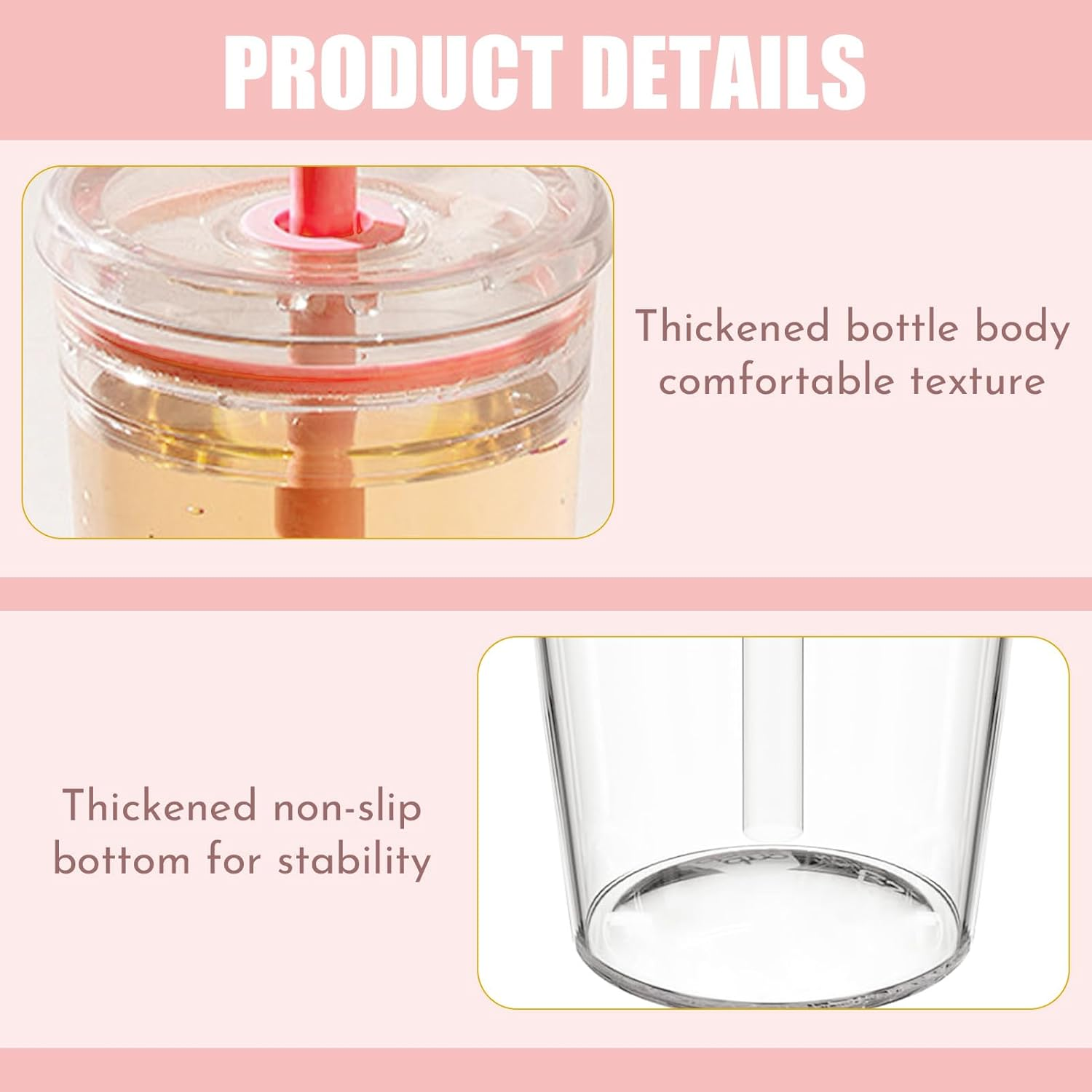 Clear Plastic Cold Cup, Acrylic Tumbler with Lid and Straw,16Oz Premium Insulated Iced Coffee Cups(Pink)