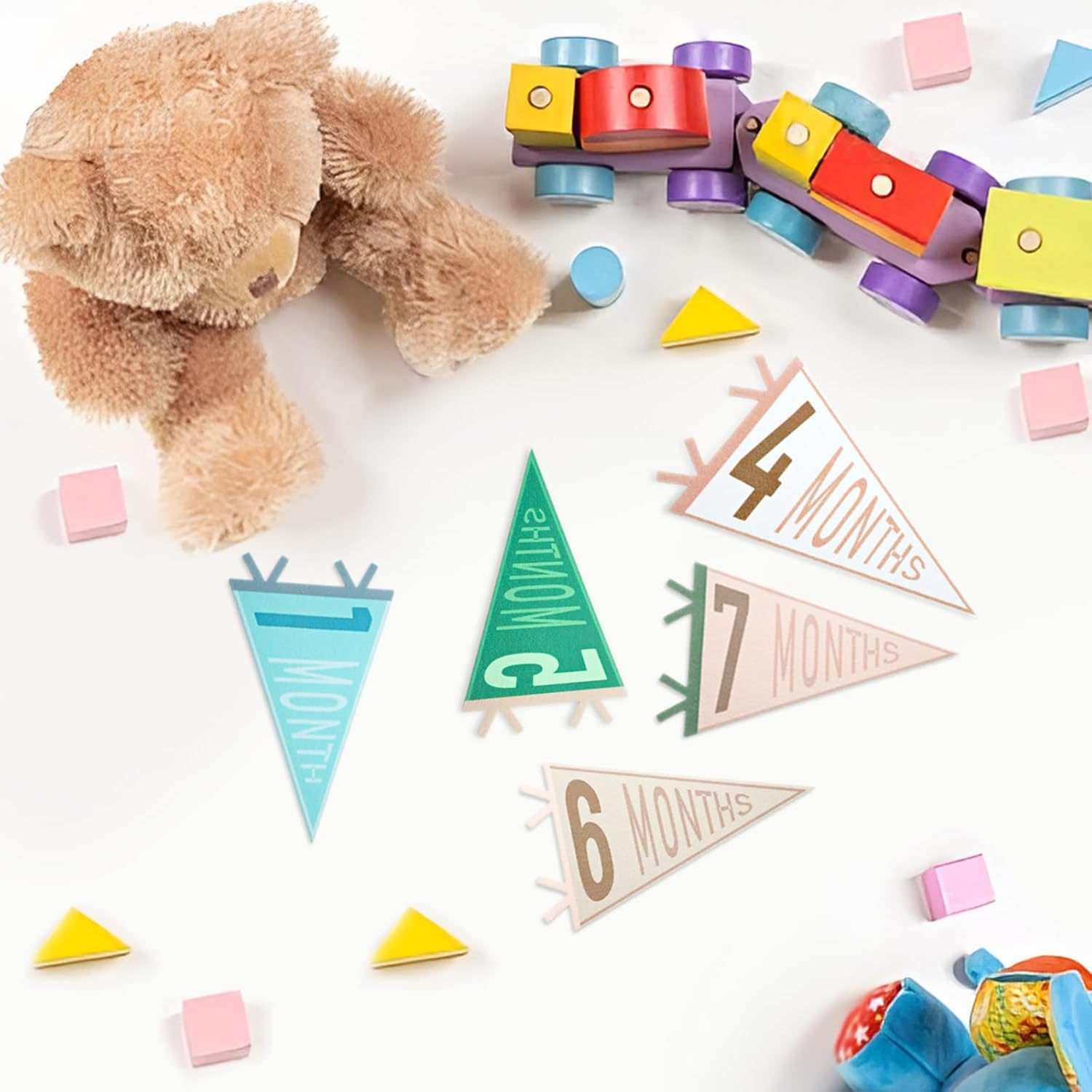 14 Pcs Baby Monthly Milestone Felt Pennant, LIOUCBD Month Baby Milestone Signs, Monthly Milestone Triangle Banners for Boy Girl, Age Milestone Flag Signs for Photos Props &Newborn Birthday Party Decor image number 5