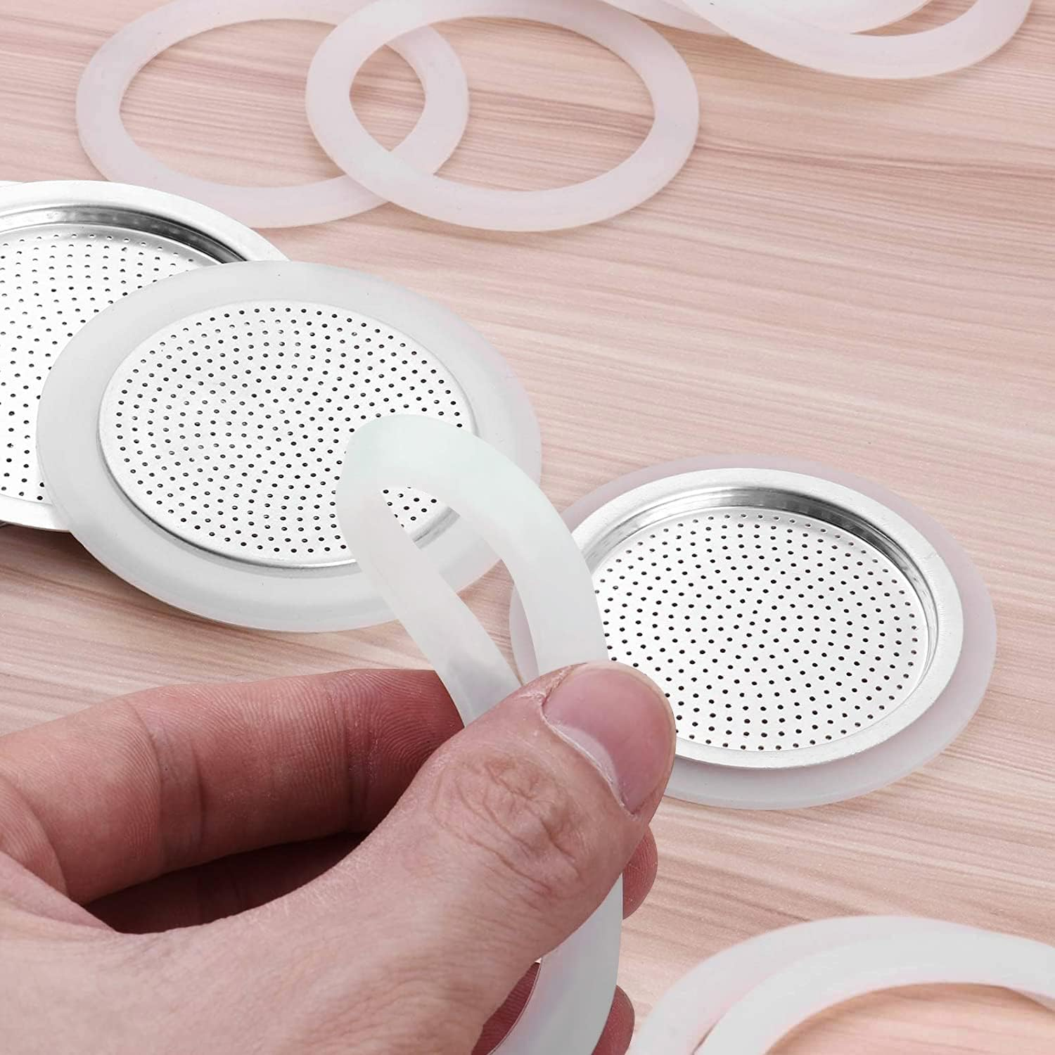 O-Rings Sealing Rings Silicone Ring Sealing Ring Coffee Cup Seal Espresso Maker Washable 9 Replacement Sealing Rings and 3 Aluminium Filters for Coffee Machines 6 Cup Pots (74 Mm) image number 4