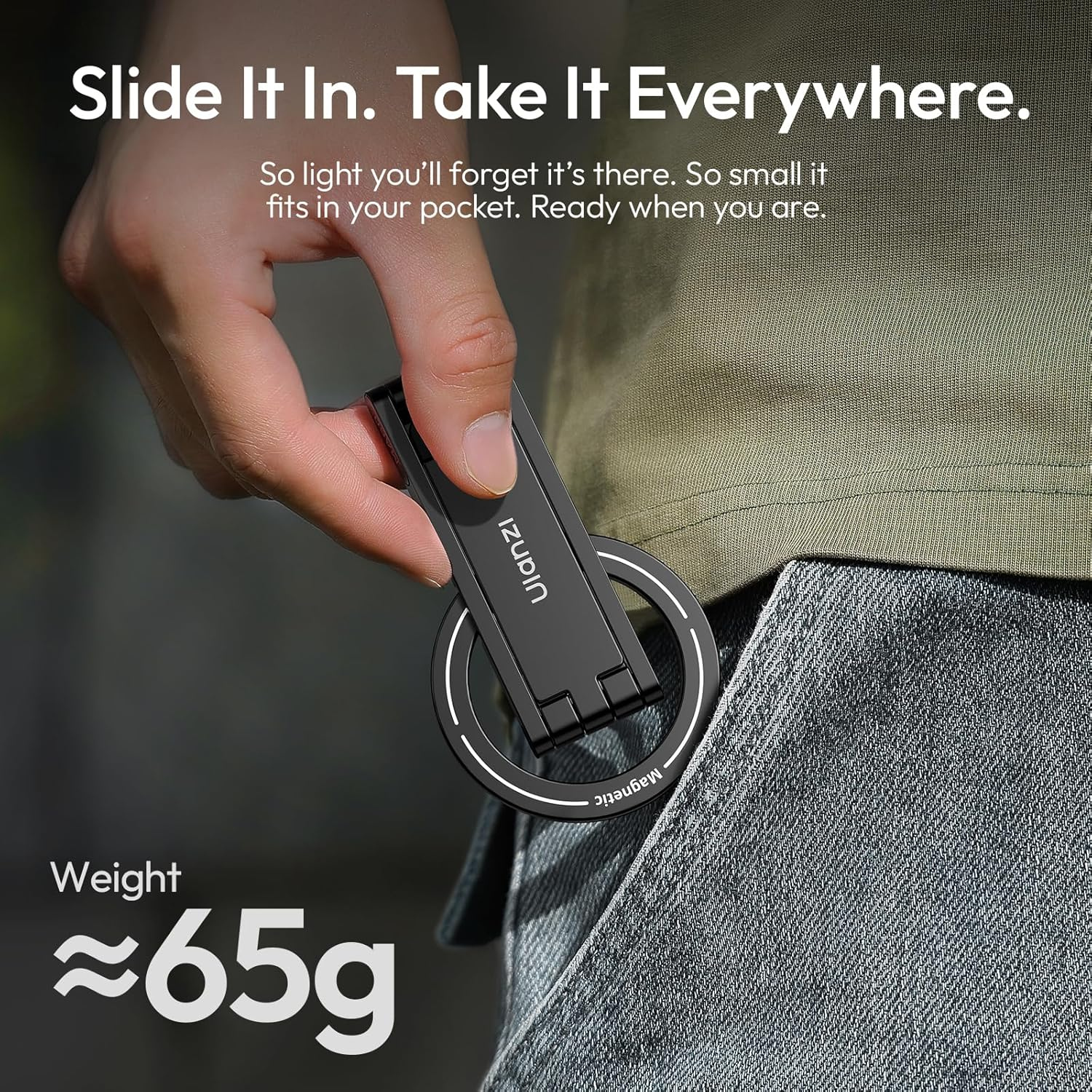 ULANZI MA60 Magnetic Phone Tripod Stand for Iphone - Aluminium Smartphone Mini Tripod Pocket Cell Phone Stand Strong Magnet Quick Mount Compatible with Iphone 17 16 15 14 13 12 Series - Green image number 2