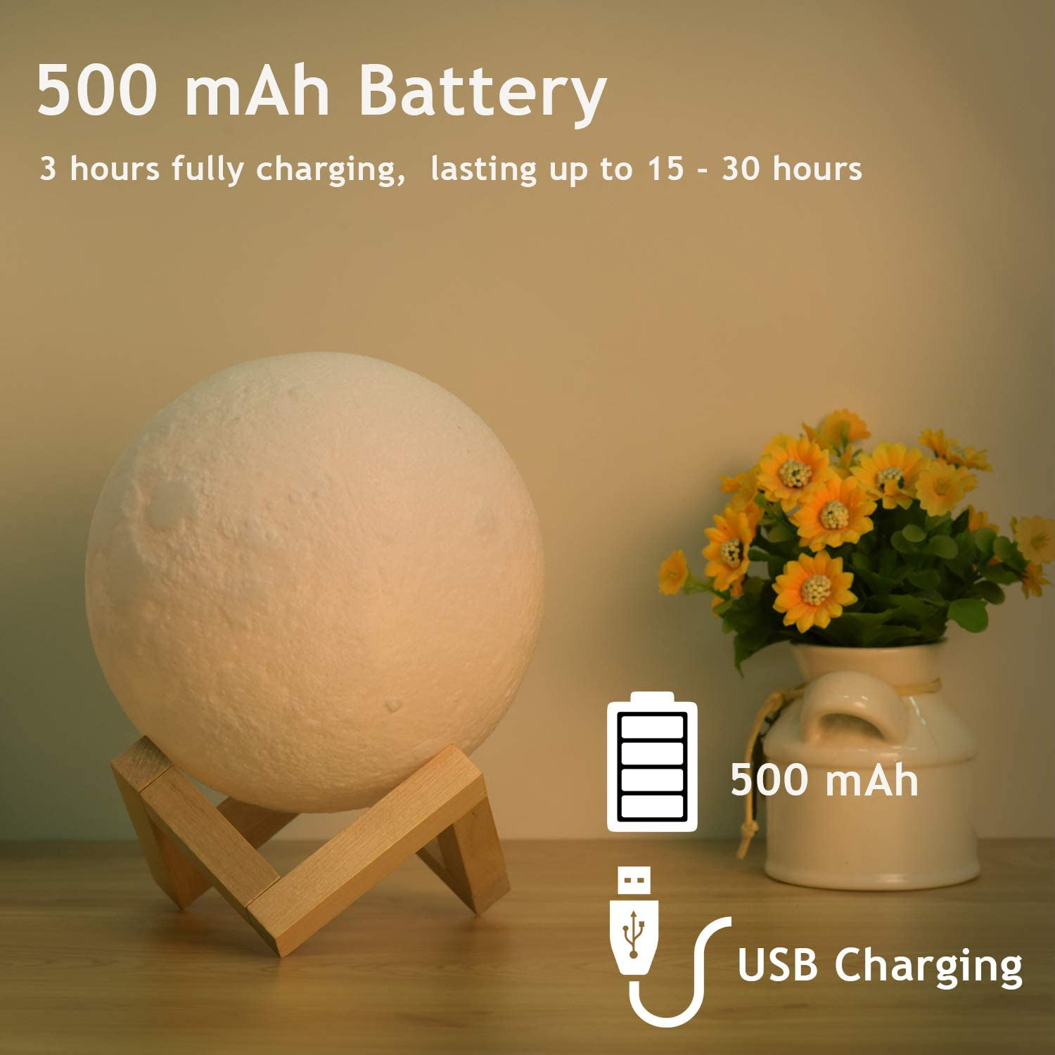 Moon Lamp, Coopark 3D Printing Night Light 16 Colors LED Lighting with 4 Modes USB Charging & Wooden Stand, Remote & Touch Control(15Cm/5.9Inch) Warm Theme Bedroom Decor Cool Creative for Boys Girls