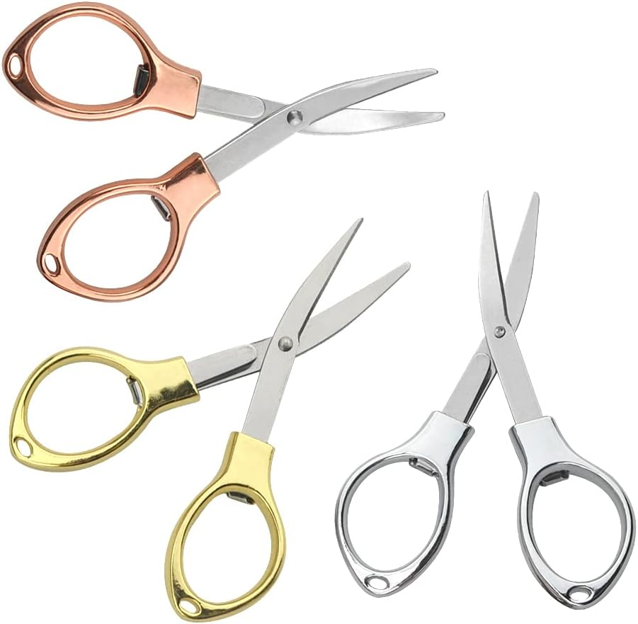 XINMEIWEN 6Pack Folding Scissors Portable Travel Scissors Stainless Steel Small Sewing Scissors Set Glasses-Shaped Mini Shear with 3 Colors for Home Office and Travel Use image number 6