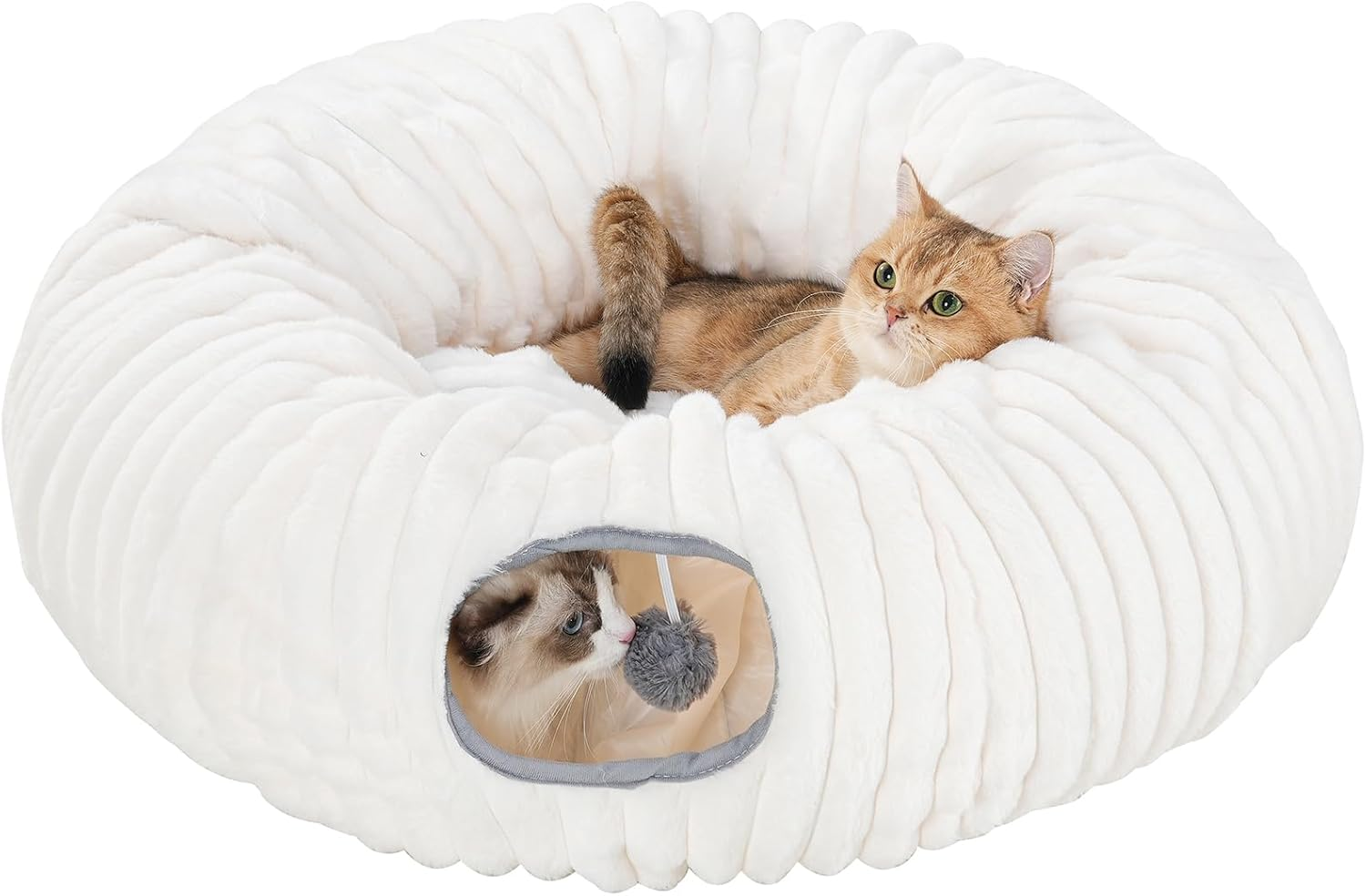 Avont Cat Tunnel Bed for Indoor Cats, Soft Plush Peekaboo Cat Bed Cave Donut Tunnels Tube, Playground Toys Hideout for Kittens Puppies Ferret -Grey