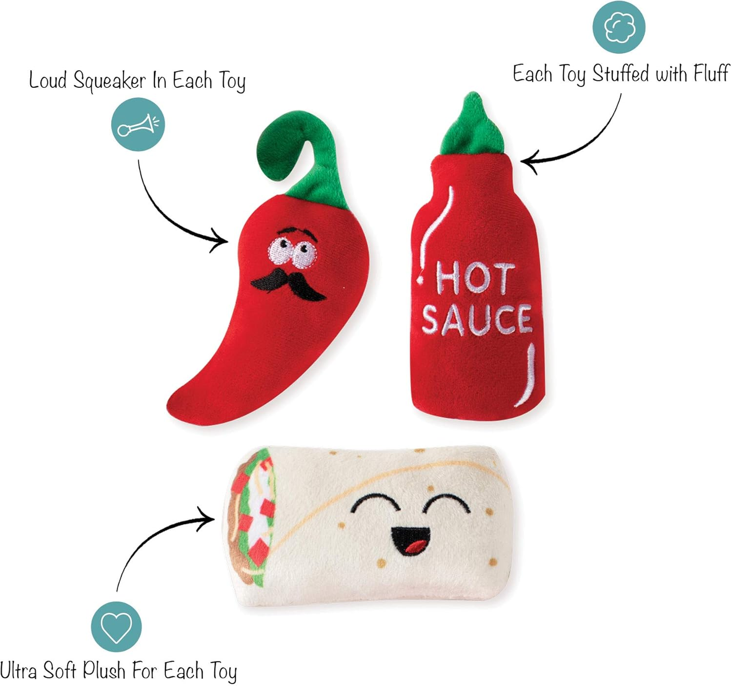 Fringe Studio Squeaker Pet Toy Set, Set of 3, Hot & Spicy (289435) image number 2