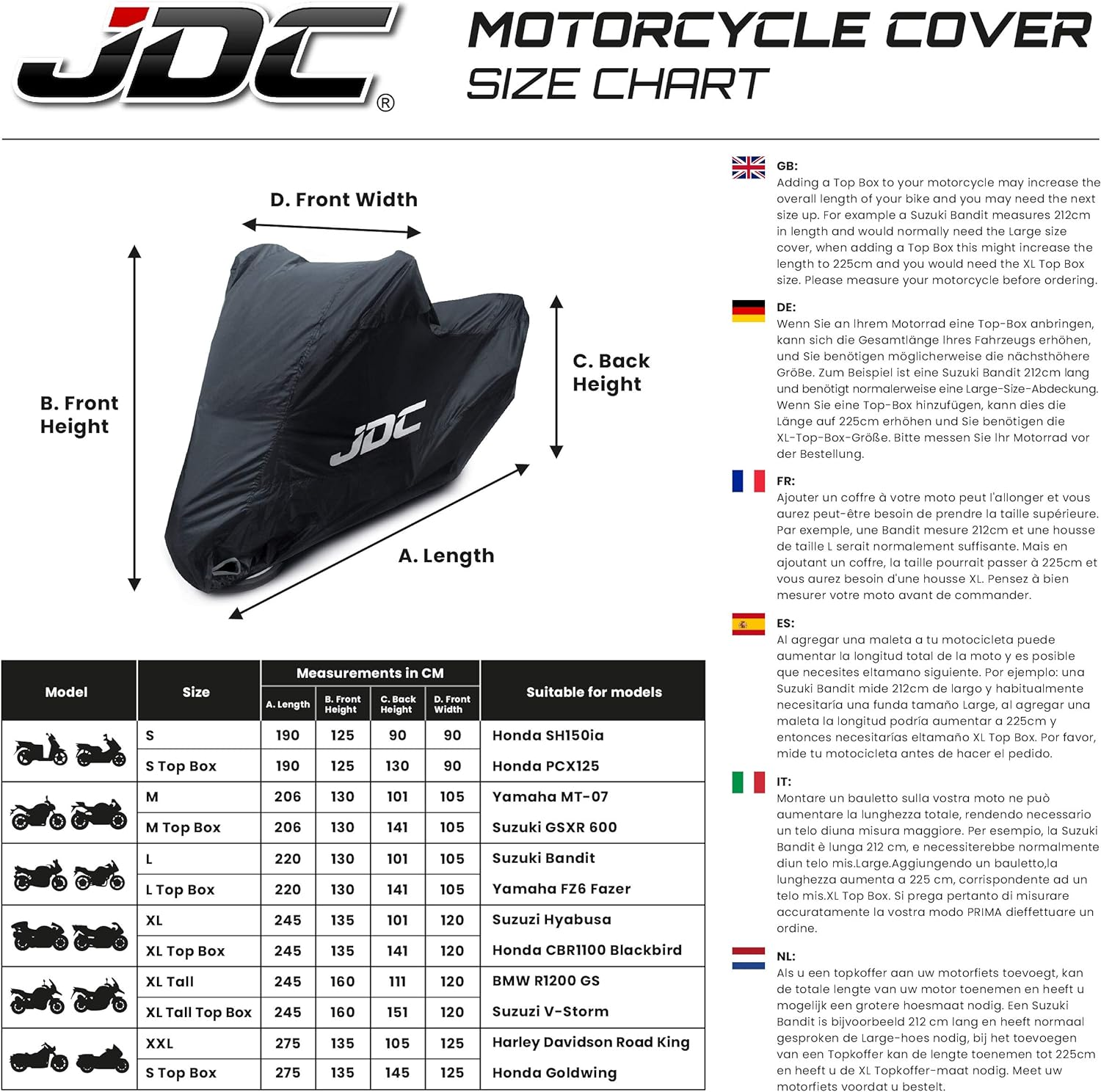 JDC Motorcycle 100% Waterproof Cover - Ultimate RAIN (Heavy Duty, Soft Lining, Heat Resistant Panels, Taped Seams) - L image number 5