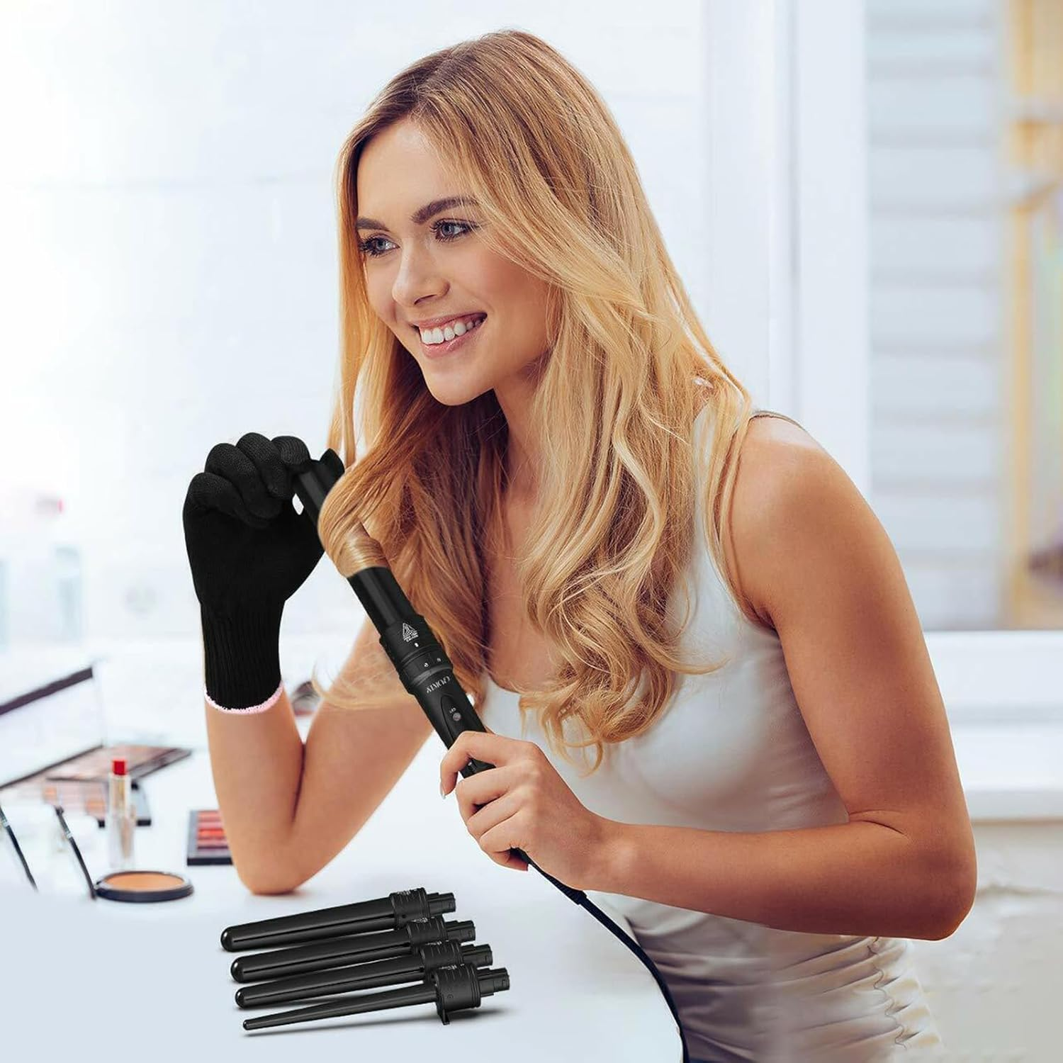 6 in 1 Interchangeable Ceramic Hair Curler Set for All Hair with Heat Protective Glove and Hair Clips, Professional Curling Wand Setwith 6 Interchangeable Barrel image number 1