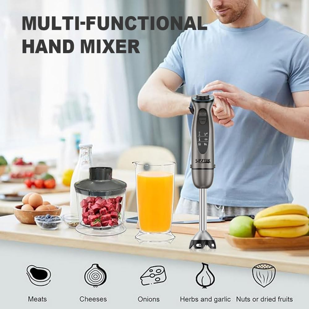Hand Stick Blender, 7 in 1 Immersion Blender Handheld, 12 Speed Mode Handheld Blender Stainless Steel Blade, 600Ml Mixing Beaker, 500Ml Chopper, Whisk and Milk Frother image number 5