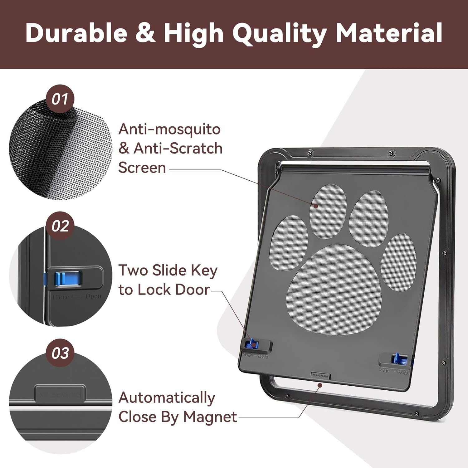 MOMOGEE Lockable Pet Screen Door - Magnetic Self-Closing Cat Door for Sliding Doors & Windows | Sturdy Doggy Door with Automatic Lock | Easy Install for Indoor/Outdoor Access (Large) image number 5