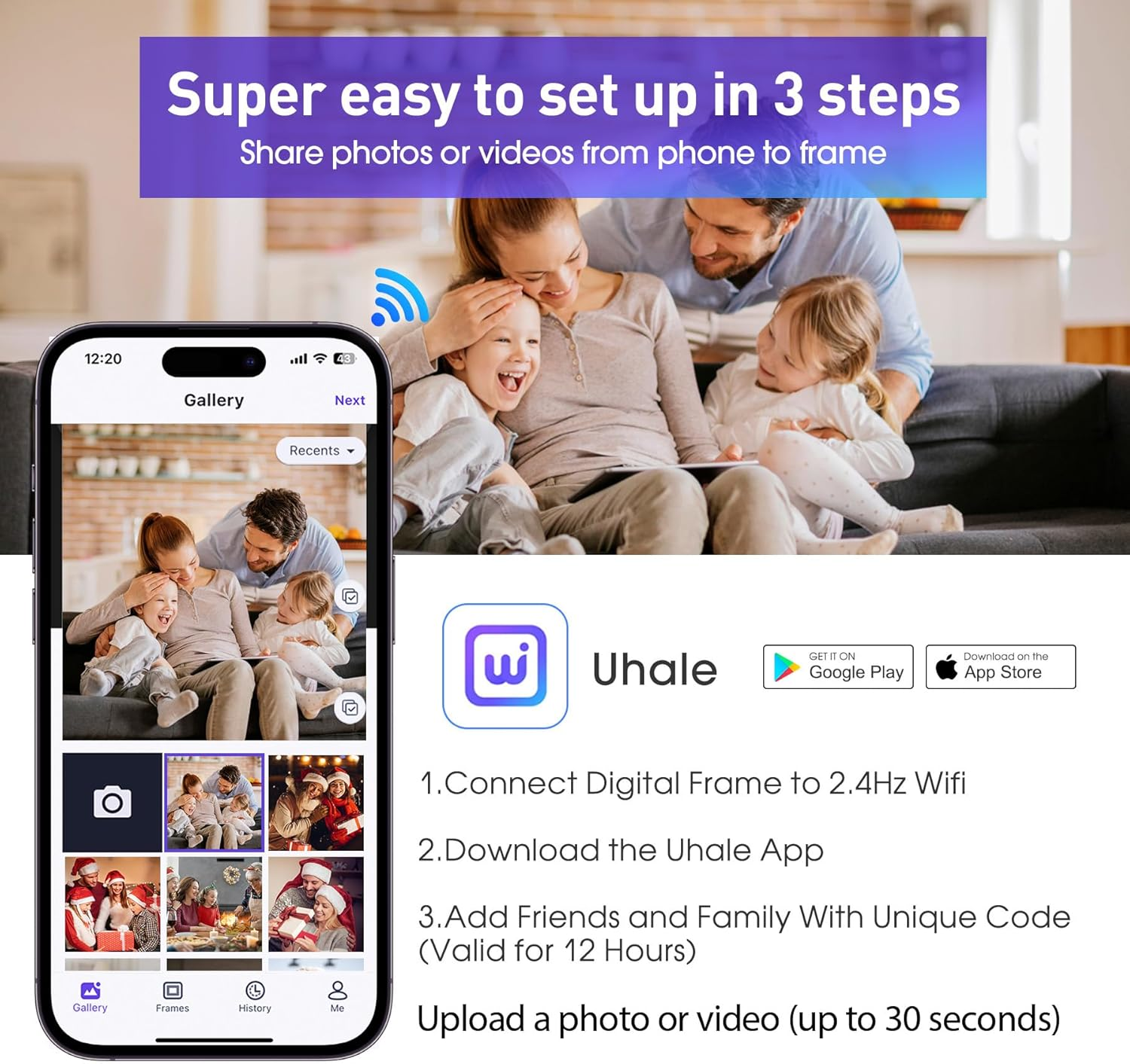 10.1" Digital Picture Frame,1280X800 HD IPS Touch Screen Photo Frame Electronic,32Gb Free Storage,Auto-Rotate,Wall Mounted, Easy Setup，Send Photos/Videos from Phone Instantly via Uhale App,White image number 6