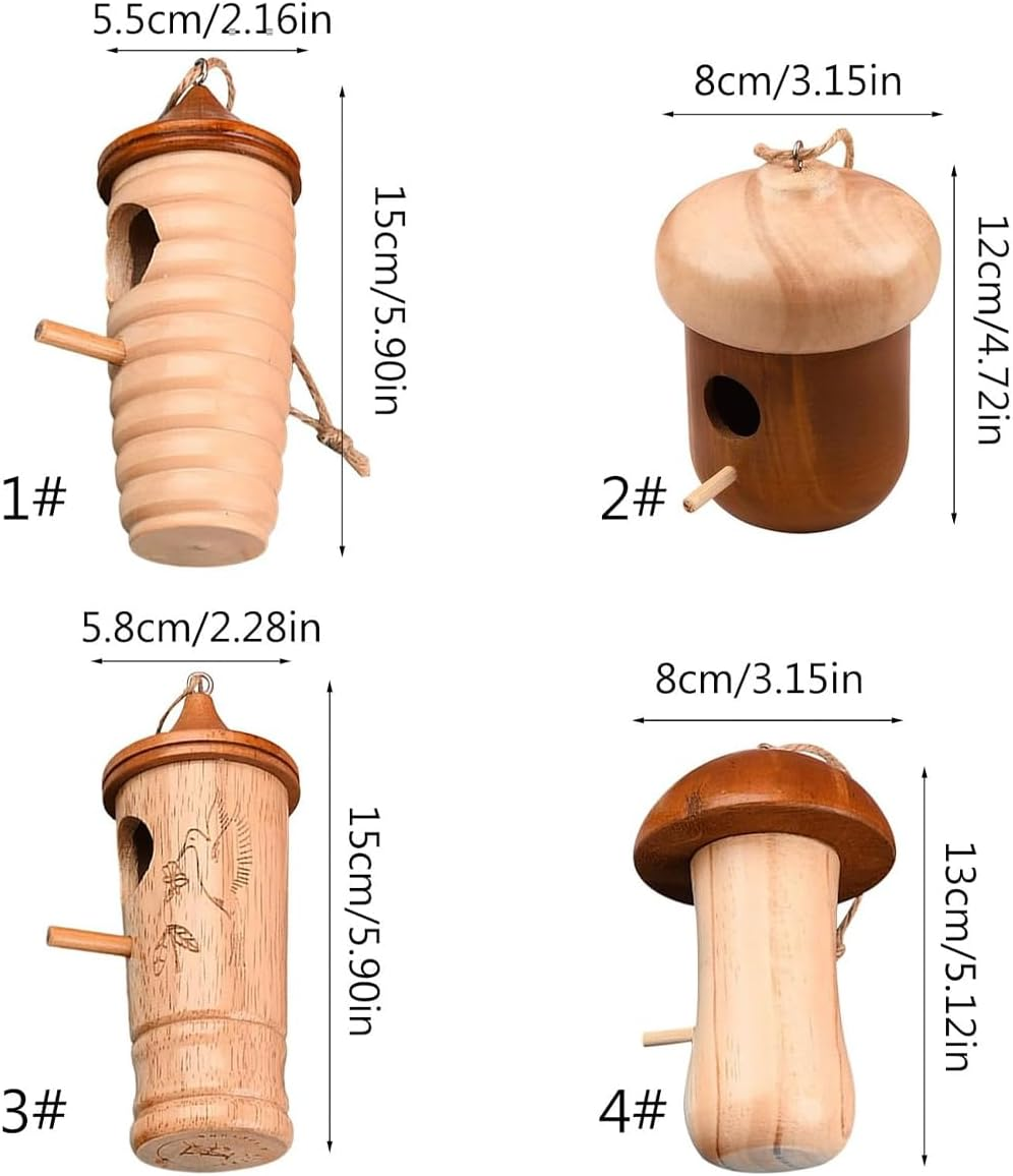 AIMALL Hummingbird Nesting House Set, Handcrafted Wooden Bird Cages with Feeder, Decorative Home and Garden Ornaments image number 5