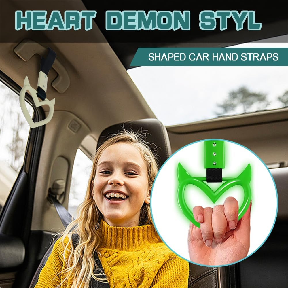 2PCS Devil Heart Handle Ring, Heart Hand Strap Drift Charm, Heart Warning Loops, Interior Exterior Decoration for Car image number 2