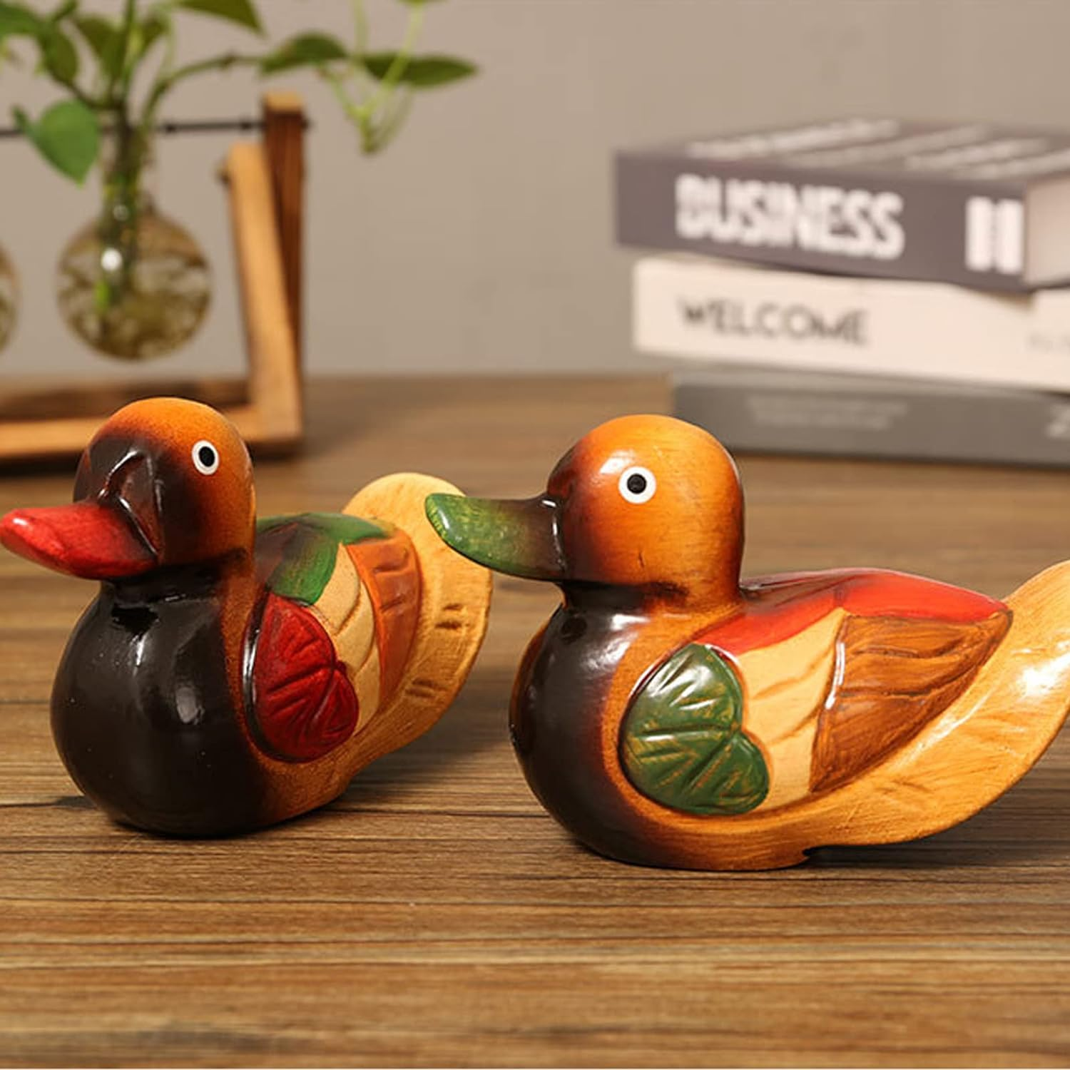 Mandarin Ducks Pair, 2Pcs Chinese Mandarin Ducks Feng Shui Figurine Statue Yuan Yang Love Birds Statue Couple Bird Decor Valentines Day Gifts, Feng Shui Home Dcor image number 3