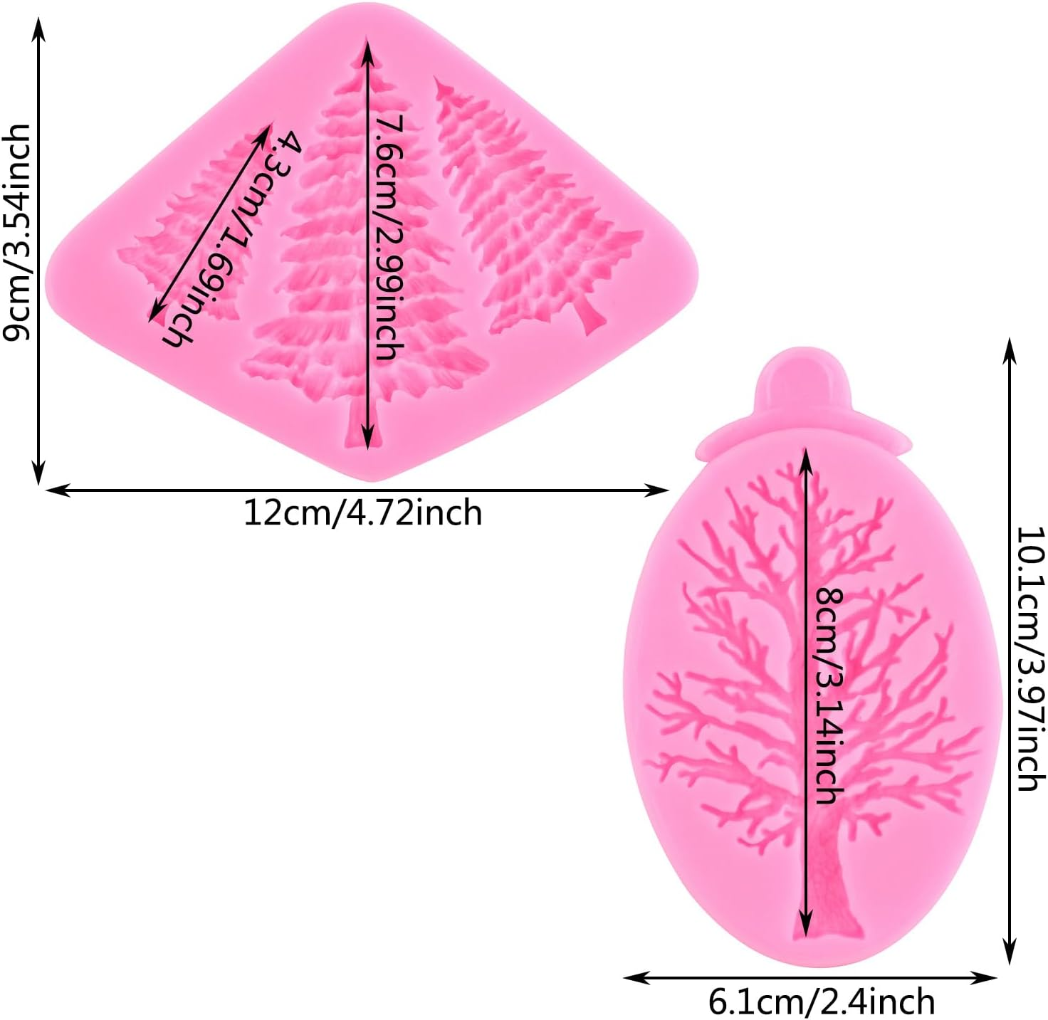 2 Pack Christmas Tree Fondant Cake Mold Silicone Mold Christmas Birthday Party DIY Cake Decorating Cupcake Toppers Polymer Clay Candy Chocolate Gum Paste