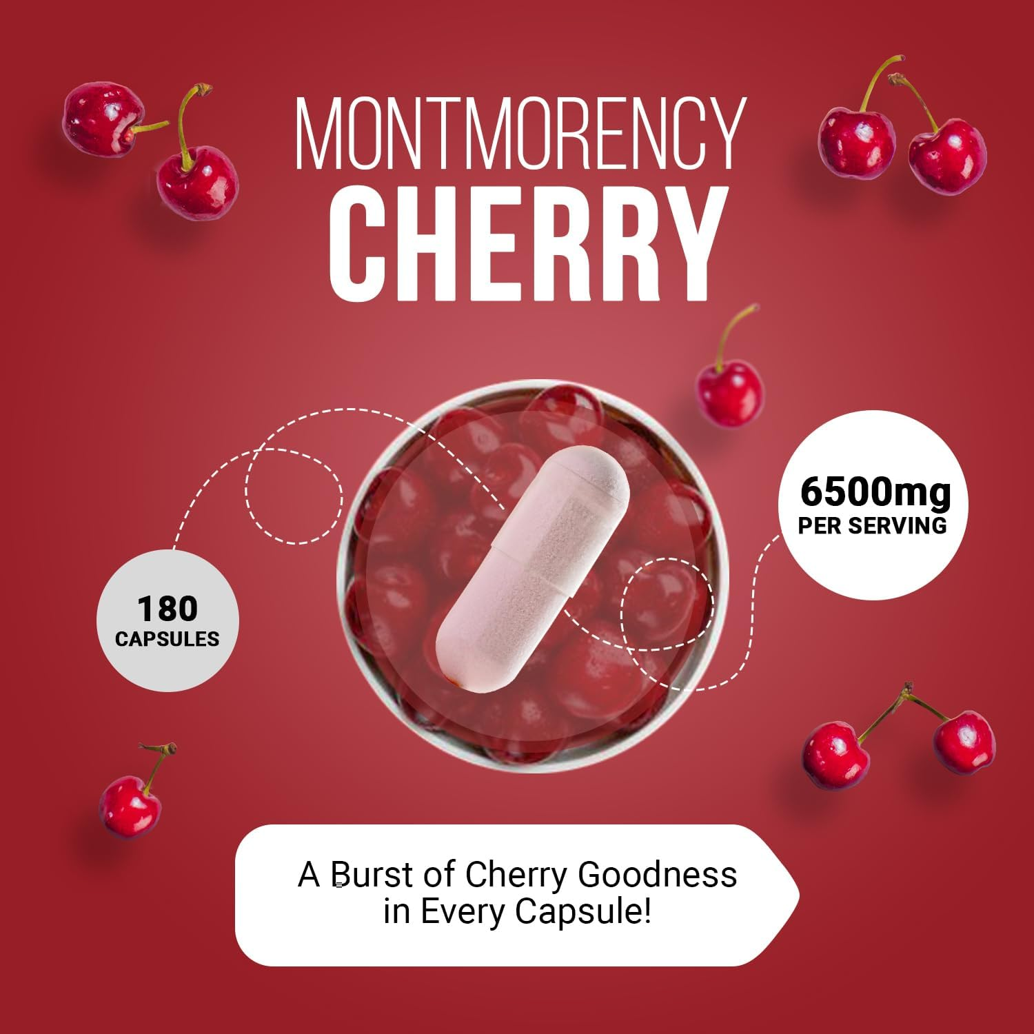 Montmorency Cherry Capsules 6500Mg - 180 Tart Cherry Capsules (3 Months Supply)- 50:1 Natural Tart Cherry Extract Supplement for Men & Women - Gluten Free, Vegan, & Non-Gmo by Nutrabright image number 2