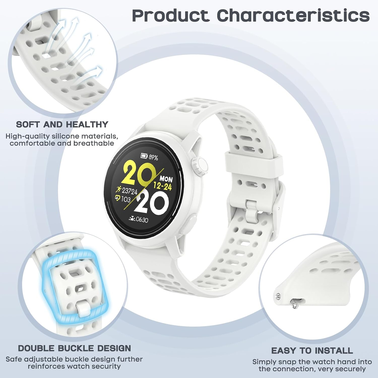 CHULN Pack of 2 Silicone Wristbands Compatible with Coros Pace 3/Apex 2 Pro/Apex Pro/Apex 46 Mm, 22 Mm Adjustable Sports Replacement Strap for Coros Pace 3 image number 5