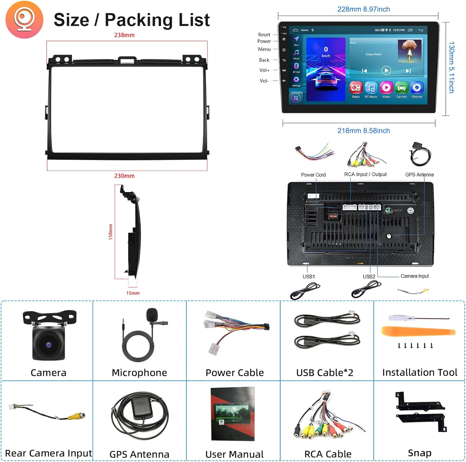 [2G+64G] Car Radio for Toyota Prado 120/ Lexus Gx470 2004-2009 Android Car Stereo Carplay Wireless Android Auto, Hodozzy 9 Inch Touch Screen with Gps/Wifi/Bluetooth, FM RDS, Mirror Link,Backup Camera