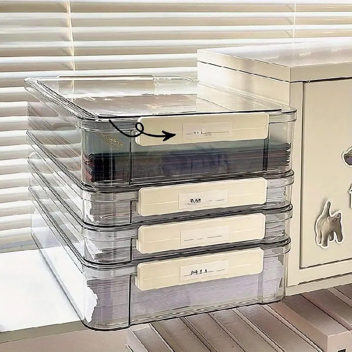 AIMALL A4 Transparent File Storage Box, Large Capacity Plastic Document Organizer, 13.7" X 9.2" X 2.6", Clear Home & Office Solution