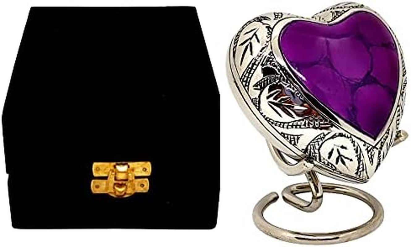 Classic Heart Shape Keepsake Urn for Human Ashes &ndash; with Box and Stand - Lovely Purple Color 7 Cms High image number 6