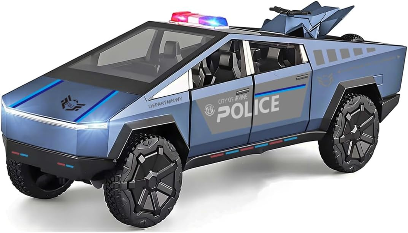 Cybertruck Toy Trucks Police Cars Cybertquad Alloy Die-Cast Truck 1/32 Toy Cars Race with Sound and Light (Purple)