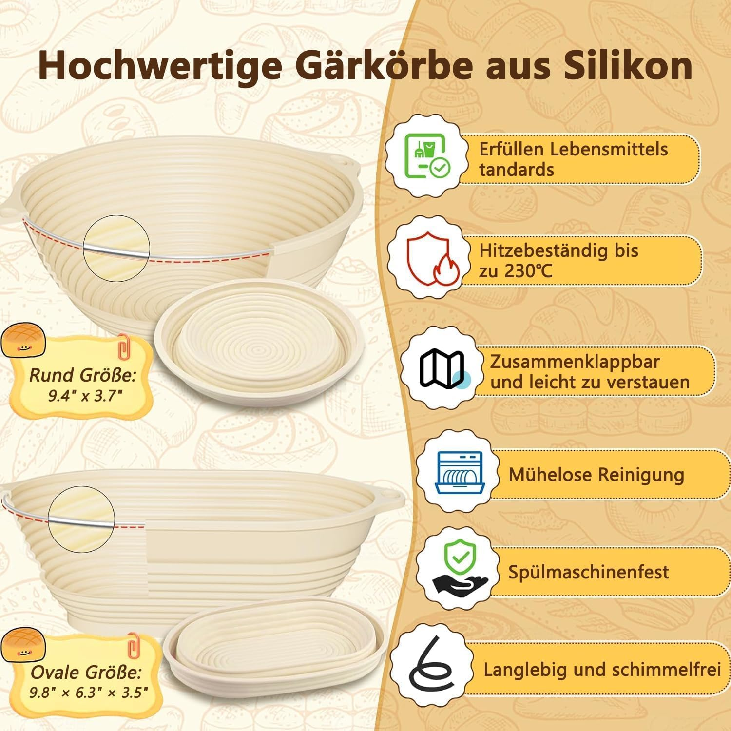 Set of 17 Sourdough Starter Kit, 2 Sourdough Starter Jar and 2 Banneton Proofing Basket, Silicone Baking Mat, Sourdough Bread Baking Supplies image number 3