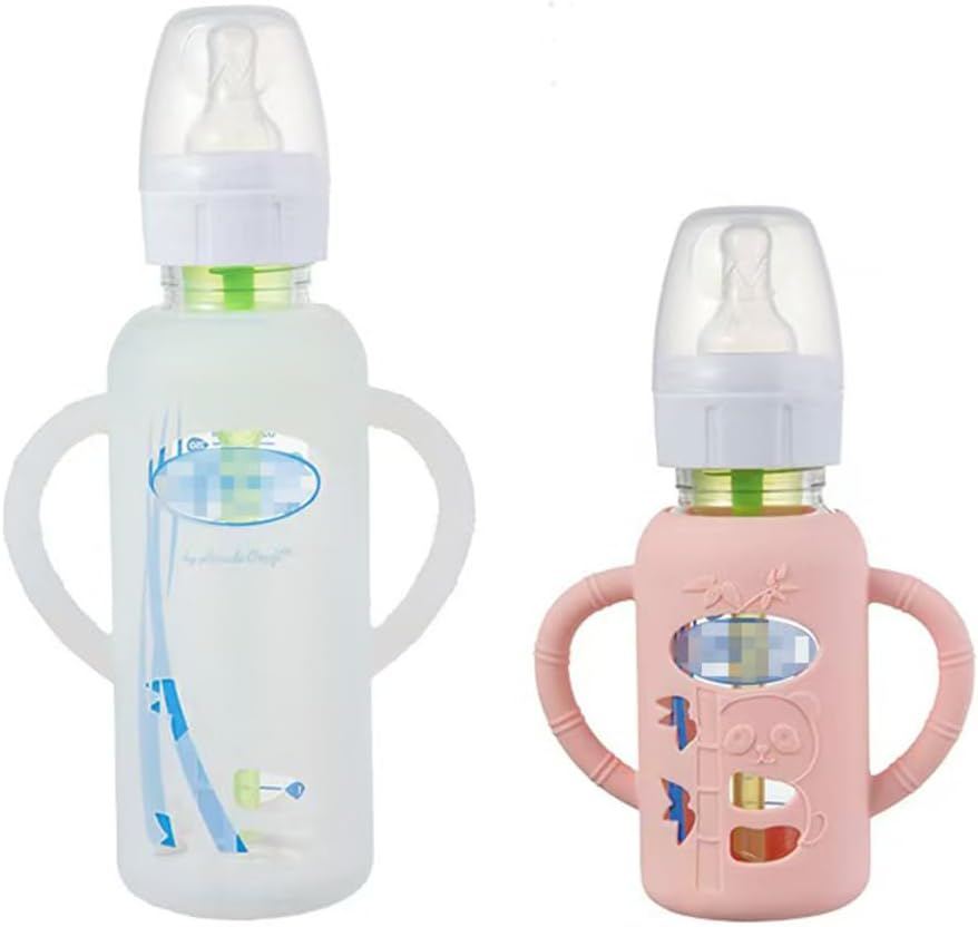 3 Pack Silicone Sleeves for Dr. Brown'S Glass Baby Bottles - anti Breakage Baby Bottle Holder, Compatible with Dr. Brown'S Newborn Glass Bottles,With Silicone Handles,4 Oz (White+Blue+Grey, 120Ml) image number 3