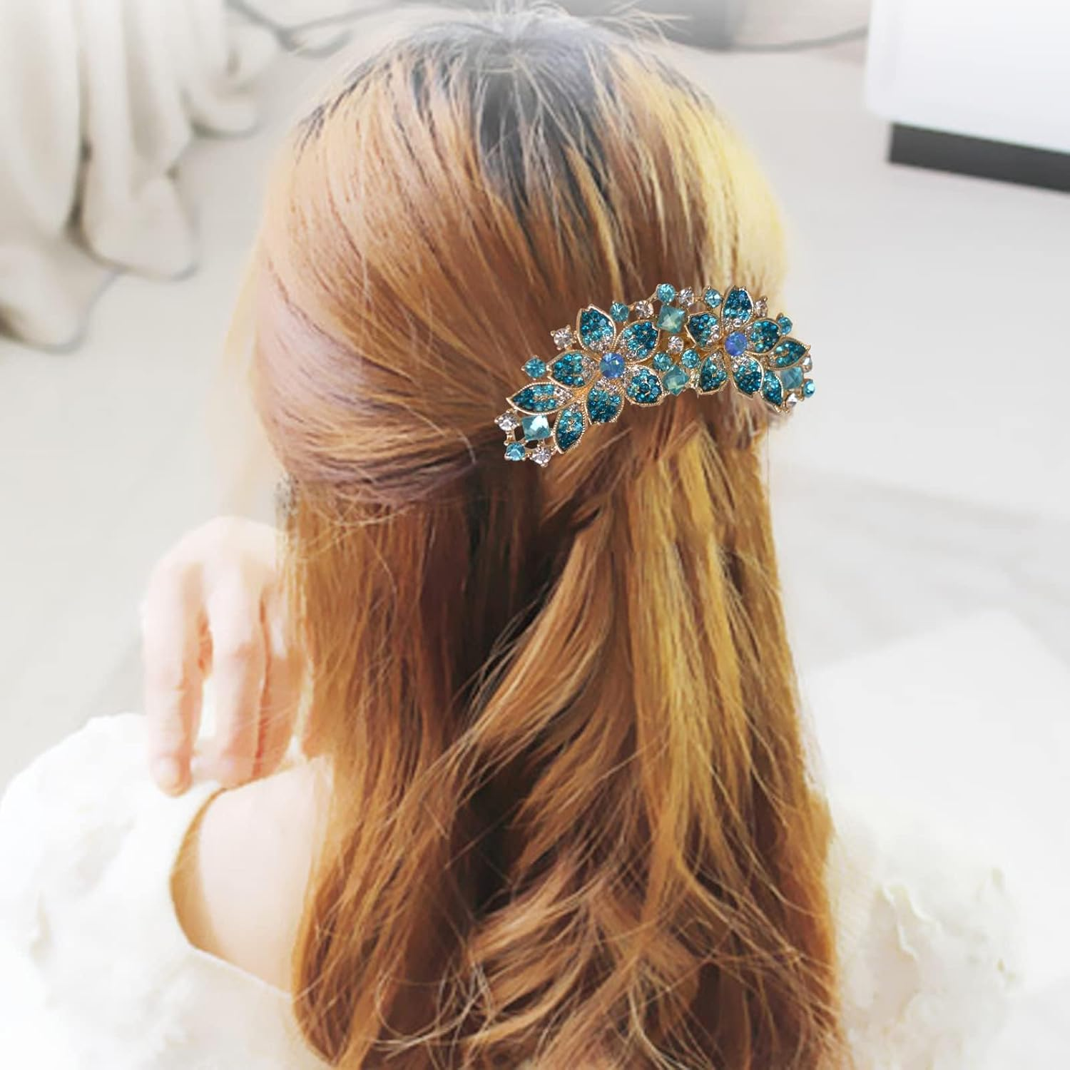 Women'S Hair Comb with Inlaid Flowers and Rhinestones, Bridal Hair Accessories Hair Side Comb for Girls Gift (Blue) image number 5