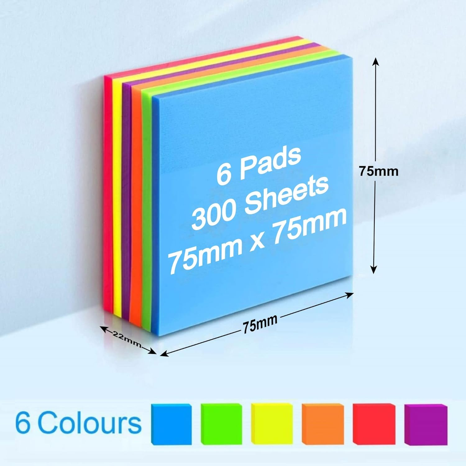 Masper 6 Pads/300 Sheets Transparent Sticky Notes in 6 Colours, 7.5Cm X 7.5Cm Clear Sticky Notes, Quality Waterproof Sticky Notes Memo Pads - Transparent image number 2