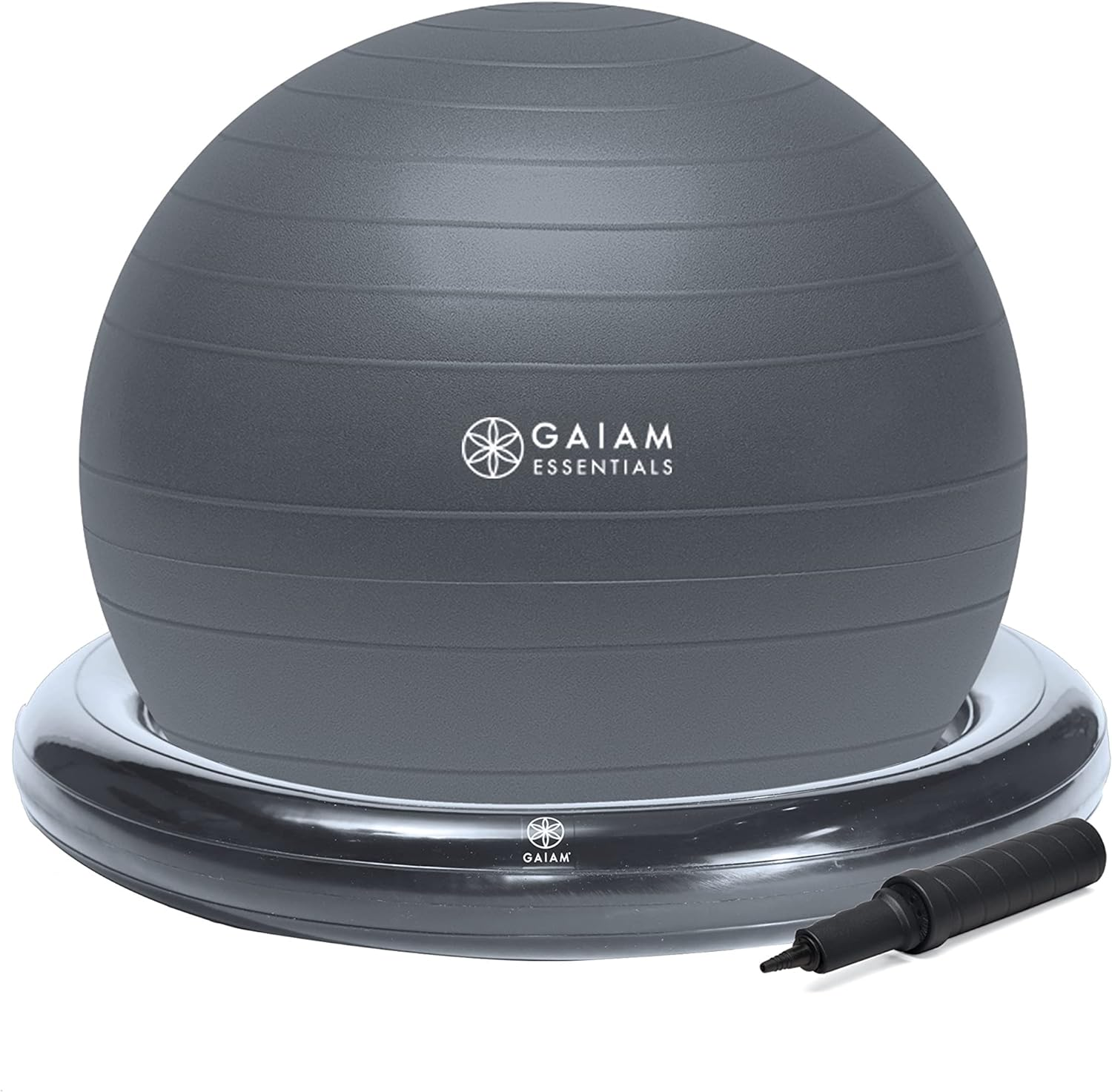 Gaiam Essentials Balance Ball & Base Kit, 65Cm Yoga Ball Chair, Exercise Ball with Inflatable Ring Base for Home or Office Desk, Includes Air Pump