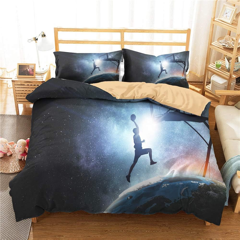 Basketball Duvet Cover Set for Single Double King Size Bed, Morbuy 3D Sport Printed Microfiber Bedding Sets Duvet Set Quilt Case with Pillowcase (140X210Cm,Navy Shooting)