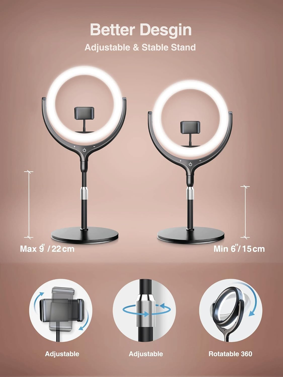 10&rsquo;&rsquo; Led Ring Light for Laptop Zoom Meeting & Video Conferencing, Desk Video Conference Lighting for Computer Webcam, Selfie Ring Light with Stand & Phone Holder for Streaming/Youtube/Makeup ﻿ image number 1