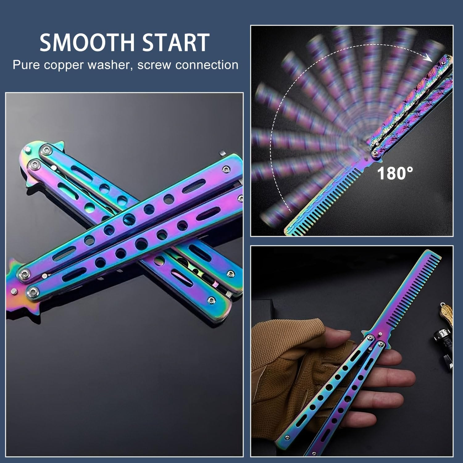 KOMUNJ 1 Piece Butterfly Comb Stainless Steel Foldable Butterfly Comb Pocket Comb Spring Hair Comb for Hair Barber Comb Hair Styling Accessories image number 3