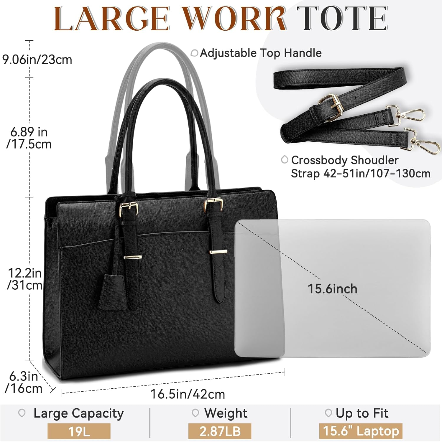 15.6Inch Laptop Tote Bag for Women,Vaschy Large Vegan Leather Work Tote Bag Briefcase Computer Bag Handbag Shoulder Bag Briefcase for Business Office Travel