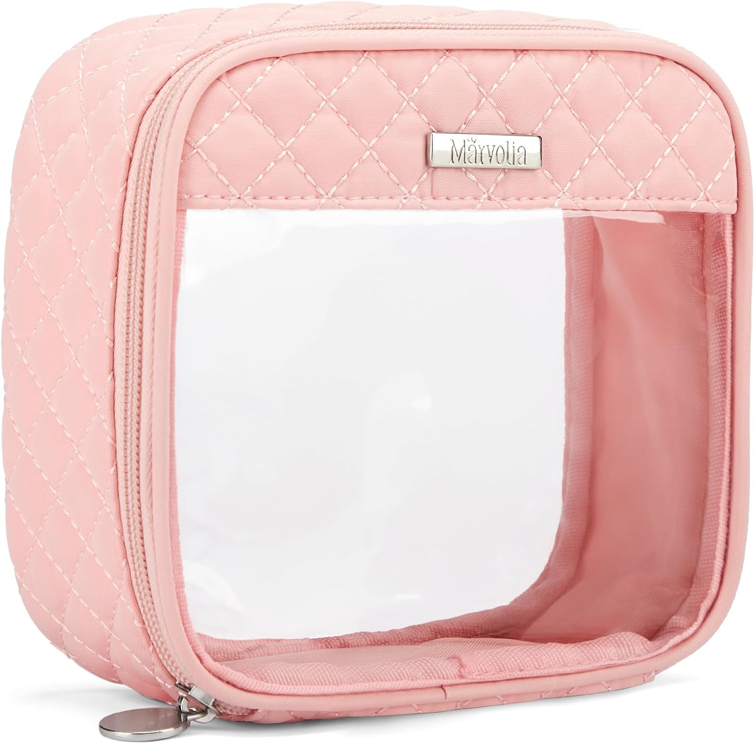 Marvolia Clear Makeup Bag - Travel Clear Toiletry Bag for Women Cosmetic Case Makeup Organizer Zipper Pouch for Travel Essentials, Pink, Small