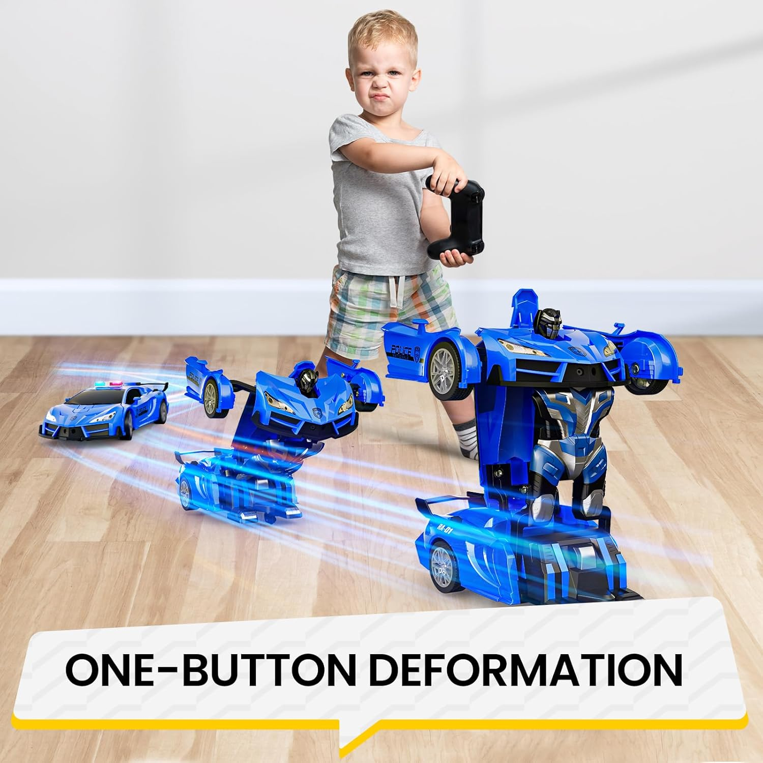Tecnock Remote Control Car - Gesture Sensing, Transform Robot RC Cars, 2.4Ghz One Button Transformation Robot Toy with LED Lights image number 6