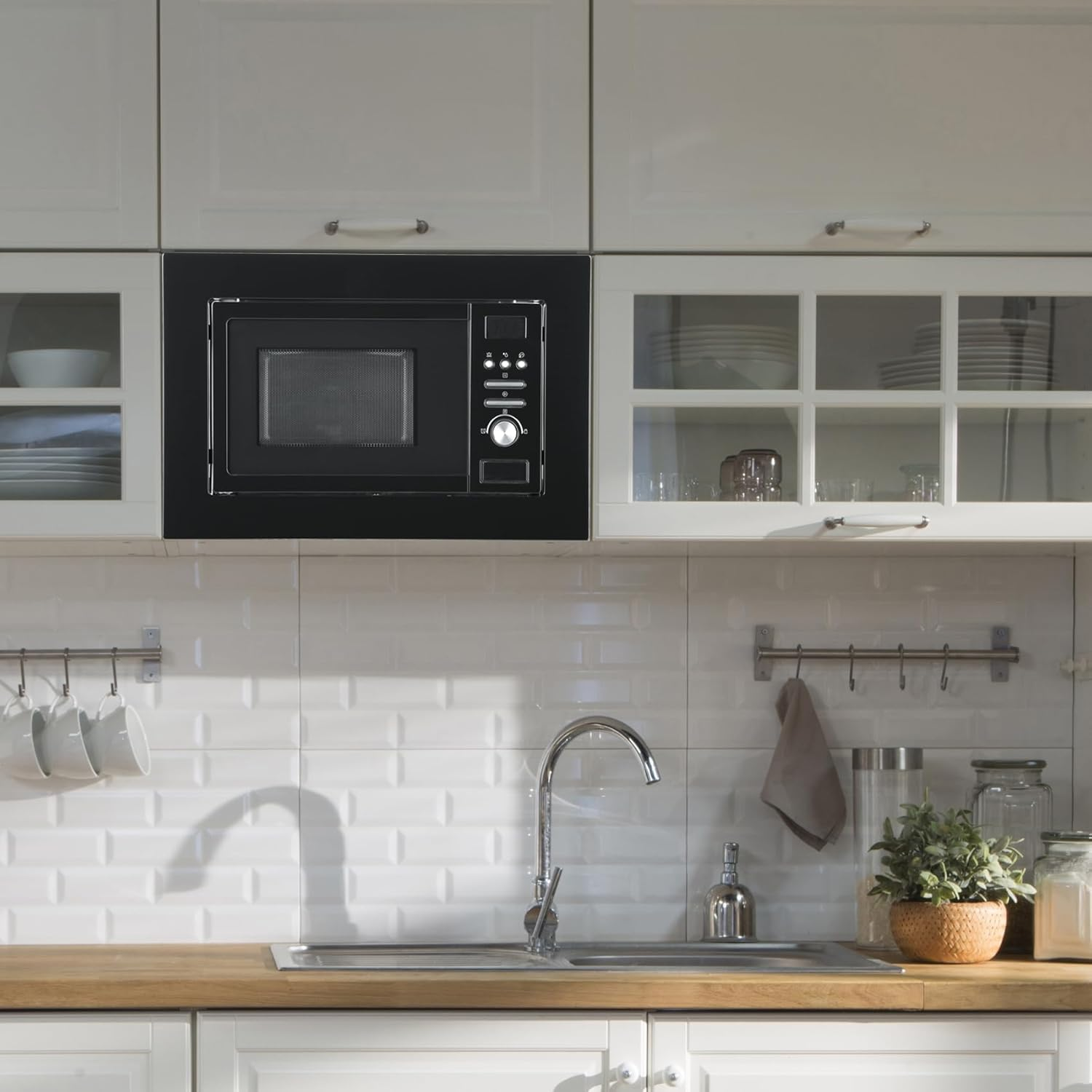 SMETA Integrated Built in Microwave Oven with 20L Capacity, Large LED Display, Frame Included with Auto Defrost, Glass Turntable and 8 Auto Programs High Temperature - in Stainless Steel image number 1