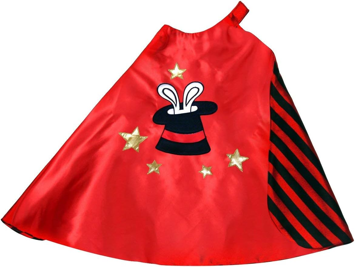 Storybook Wishes Reversible Red and Black Striped Magician Cape with Top Hat Embroidery image number 1