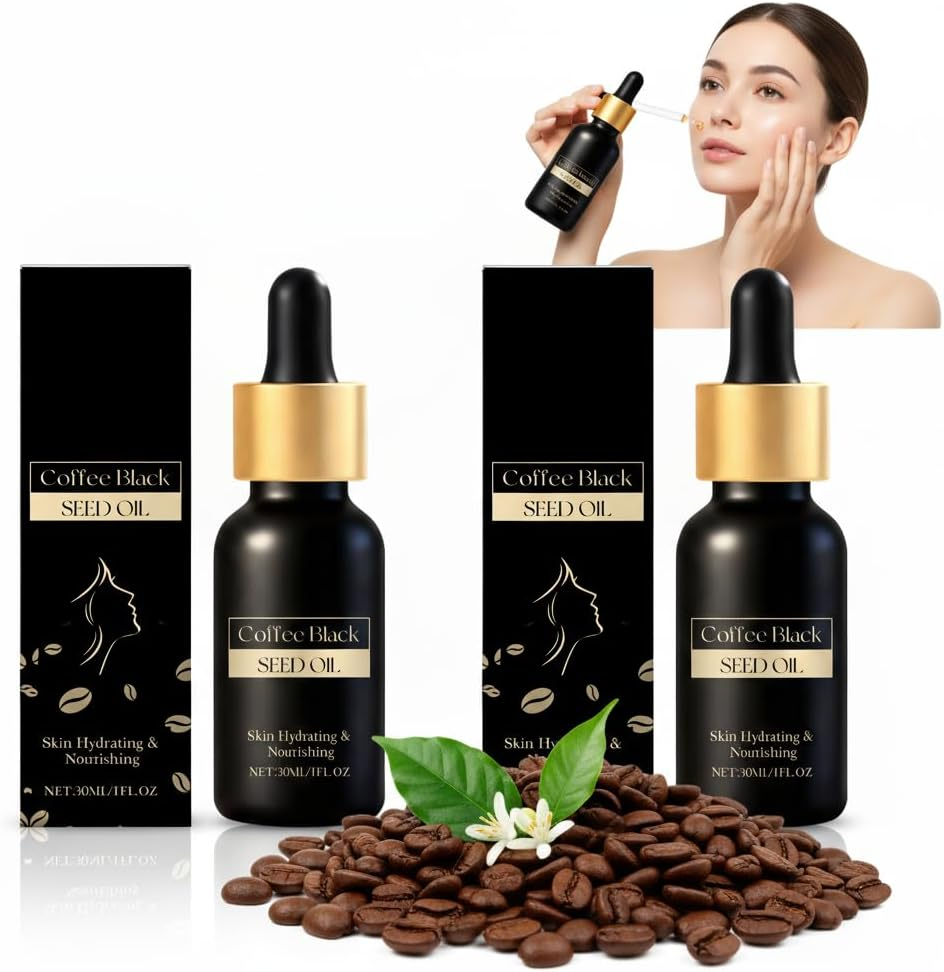 Coffee Black Seed Oil Facial Serum - Deeply Moisturizing, Firming & Nourishing Face Oil for All Skin Types, Lightweight Texture for Long-Lasting Hydration, Anti-Aging & Skin Glow (2PCS)