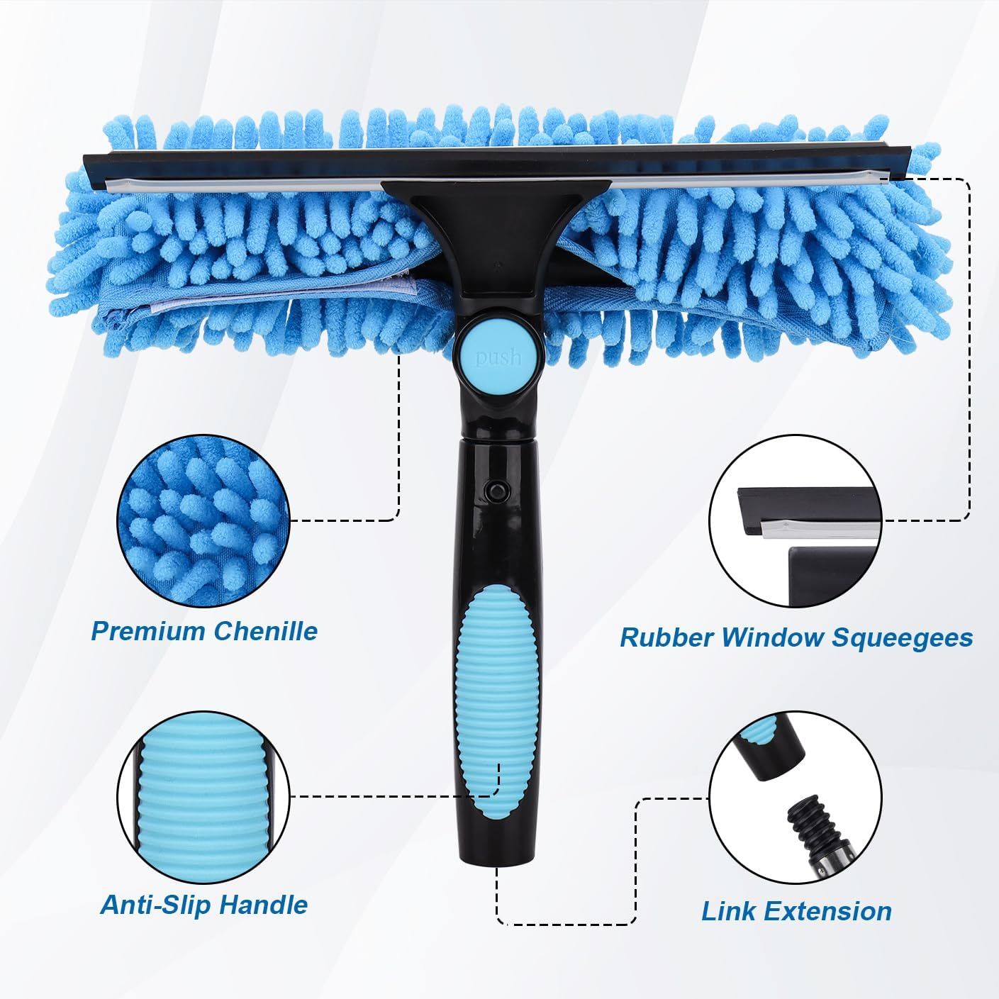 4.3M Extendable Window Cleaner, 2-In-1 Window Cleaner, Telescopic High Window Cleaning Tool, Car Glass, with 2 Microfibre Cloths and Squeegee Blade image number 3