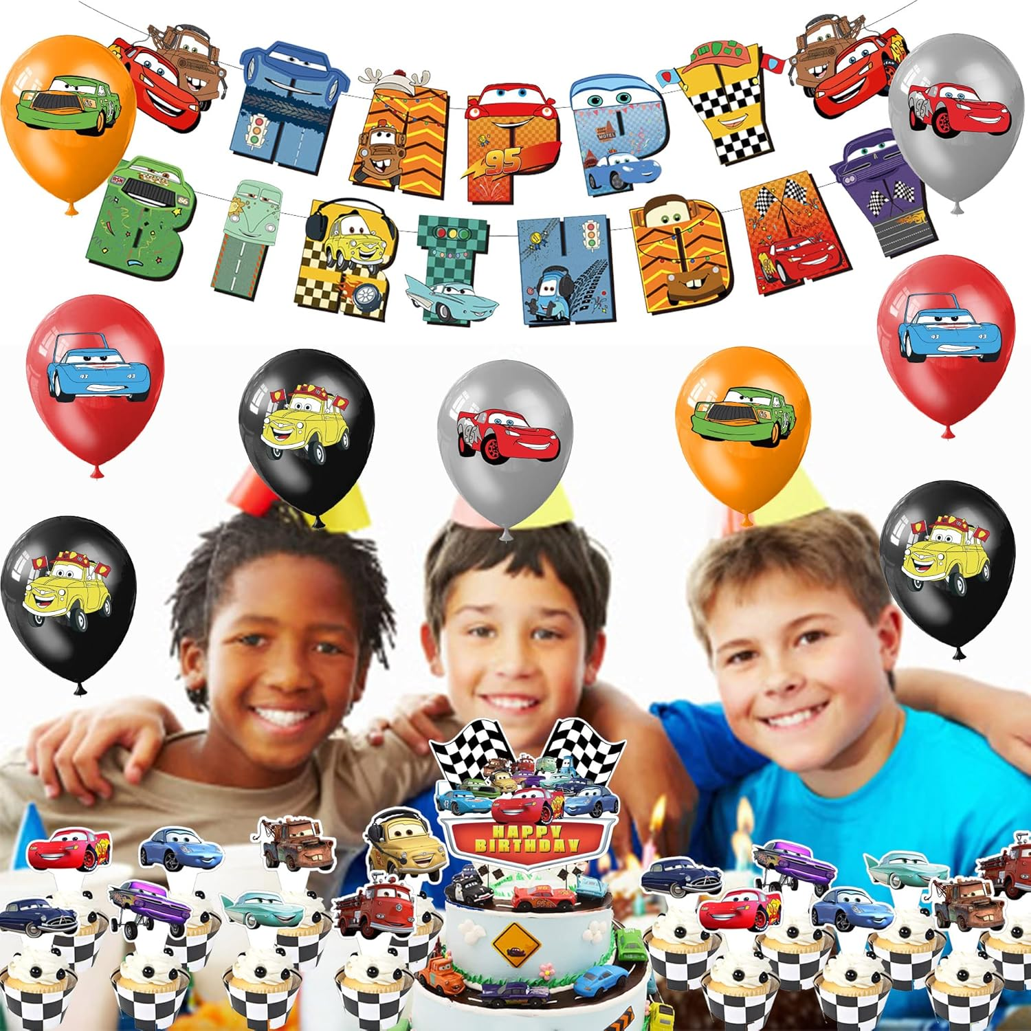 Birthday Decoration Race Car Balloons Racing Car Happy Birthday Banner Lightning Mcqueen Birthday Party Decorations Cars Birthday Balloons Decorations Mcqueen Car Cake Topper Race Car Party Supplies