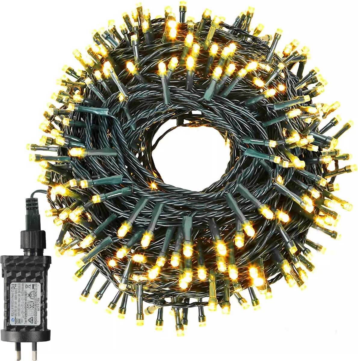 T Tersely 40M/400LED AU Plug in String Fairy Christmas Lights, 31V Low Voltage 8 Lighting Modes, Timer Function, Indoor Outdoor Warm White Dark Green Cable for Decorations Tree Party Wedding Garden image number 2