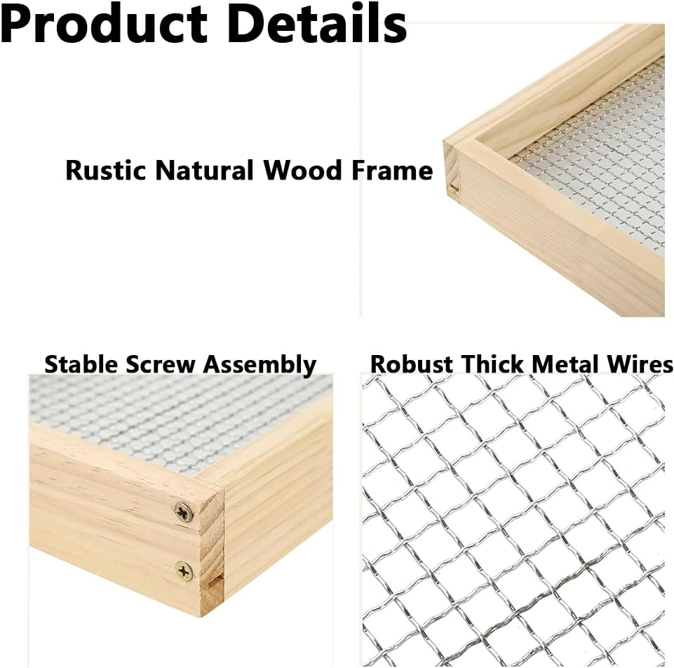 Wooden Soil Sieve, Dirt Sifter for Gardening, Sieve for Sand Rocks Dirt Compost for Screening Soil, Dirt, Peat Moss and Potting Soil image number 2