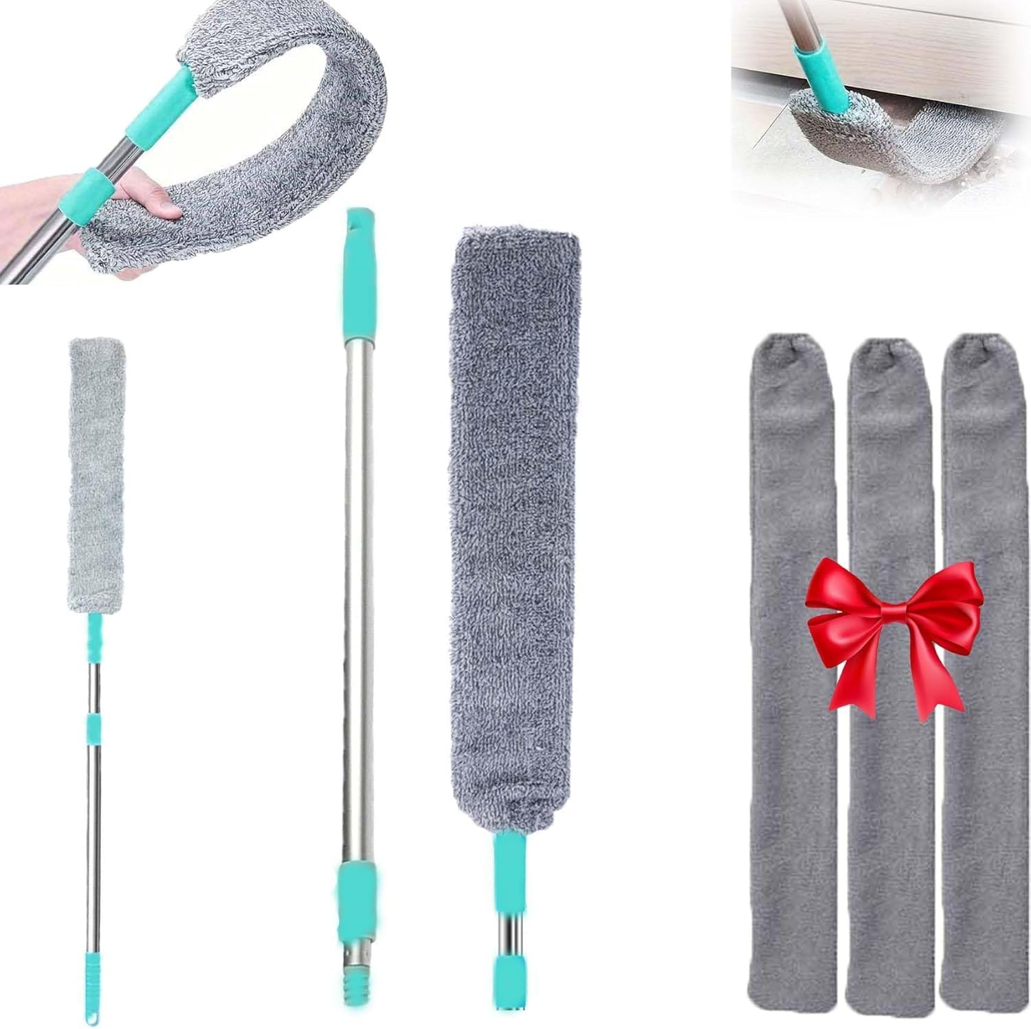2026 Upgraded Saker plus Retractable Gap Dust Cleaning Artifact with 3 Microfiber Dusting Cloths,Extendable Duster Cleaning Tool,Reusable Washable Dusting Wand for Home,Ceiling,Blinds,Furniture (60In) image number 5