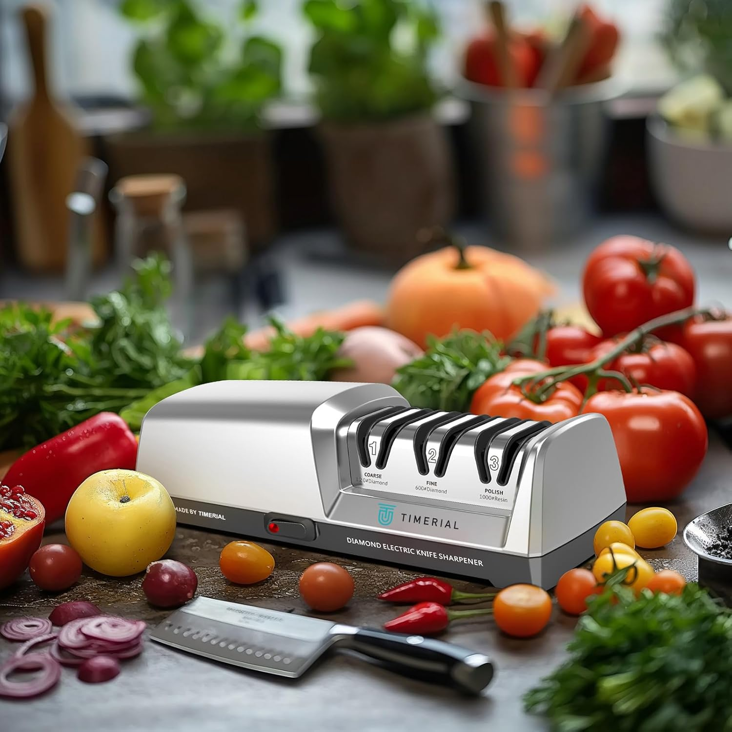 TIMERIAL Electric Knife Sharpener 3-Stage Diamond Grinding Disc 15&deg; Precision Angle Guide for Sharpening and Polishing Kitchen Knives Made of Steel, 120 Grit and 600 Grit and 1000 Grit image number 1