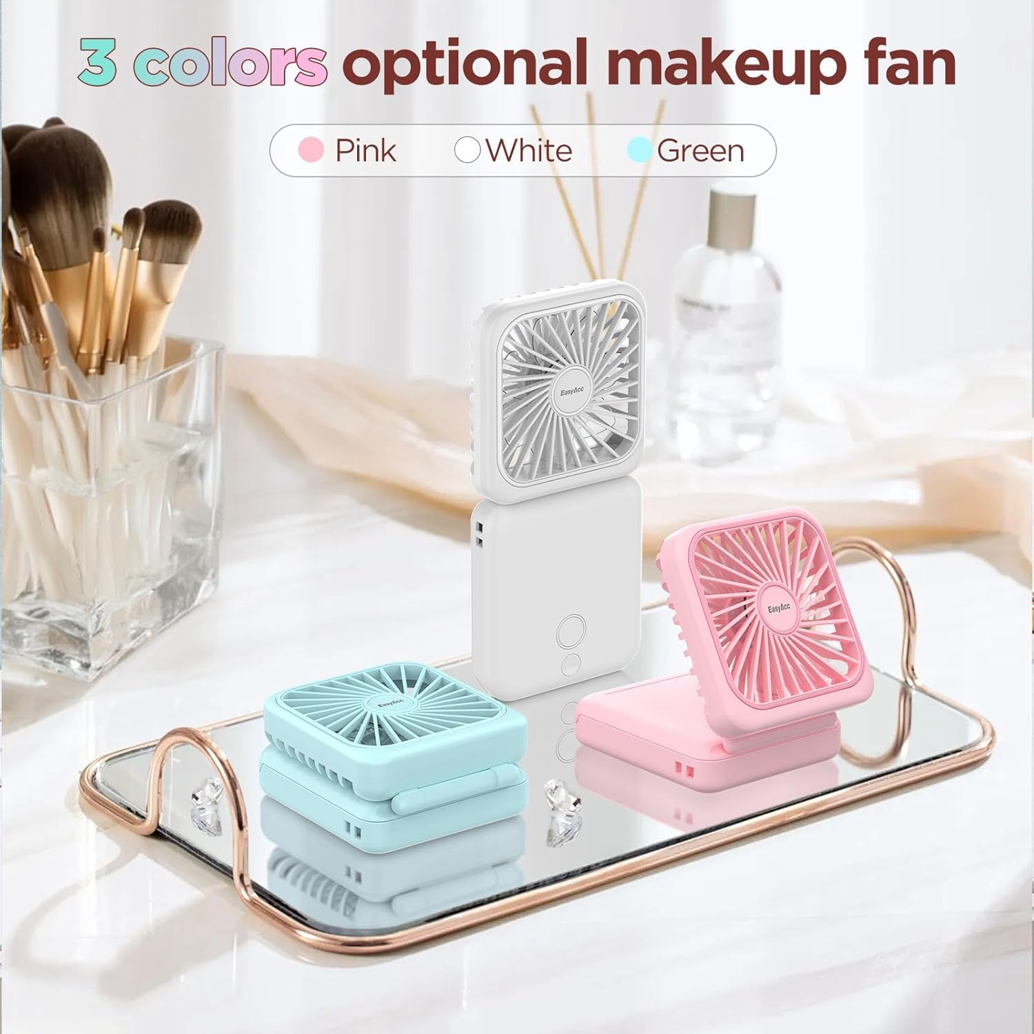 Rechargeable Portable Hands Free Fan, Mini Makeup Fan, 5 Speed, Mirror, Phone Stand, 2500Mah Backup Power, Digital Display, 32H Max Cooling Time, Neck Lanyard Battery Hand Fan for Travel image number 5