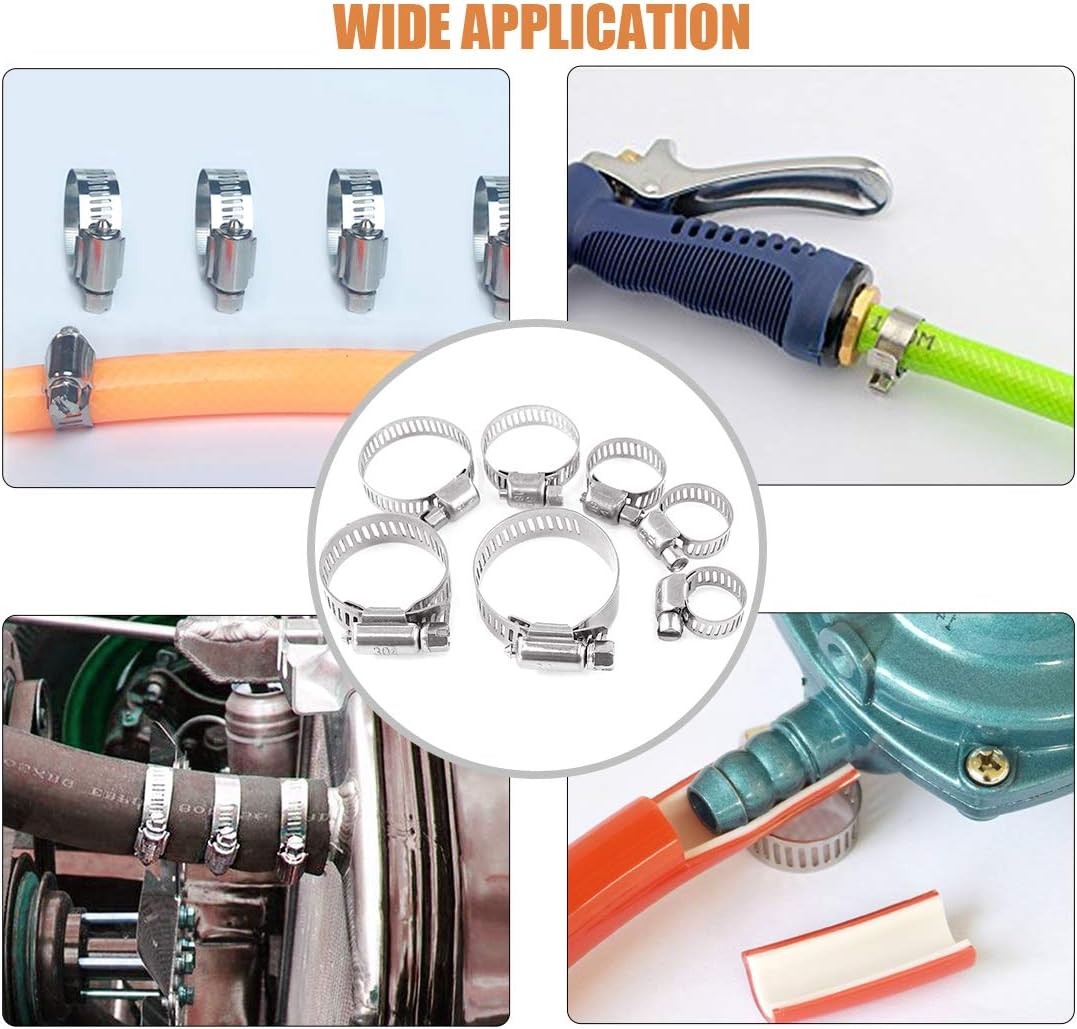 Keadic 64Pcs Adjustable [8 to 38Mm] Diameter Range Fuel Line Clips Worm Gear Hose Clamp Assortment Kit for Various Pipes Automotive Mechanical Use - 304 Stainless Steel image number 4
