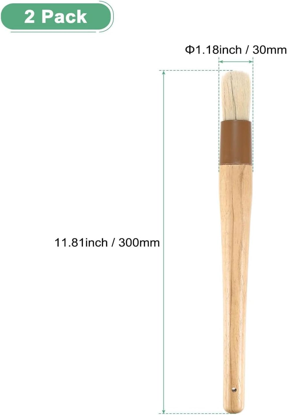 Pack of 2 round Wooden Handled Pastry Brushes, Comfortable Wooden Natural Bristle BBQ Grease Brushes for Cooking/Bbq/Kitchen image number 6