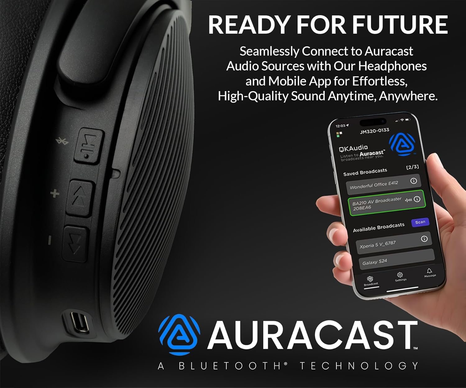 Homespot JM320, Ultra-Lightweight Bluetooth 5.3 Over-Ear Headphones with Auracast, LE Audio, Aptx HD, 60-Hour Battery, and Enhanced Noise Isolation image number 4