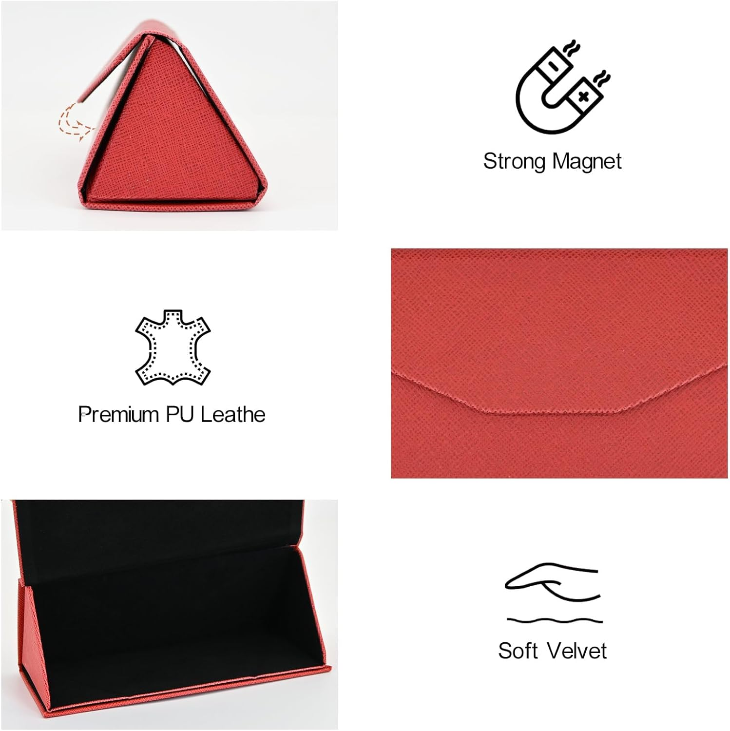 YOKONICO Foldable Eyeglass Case, PU Leather Glasses Case Portable Lightweight Sunglasses Storage Triangular Fold Holder - Blue image number 2