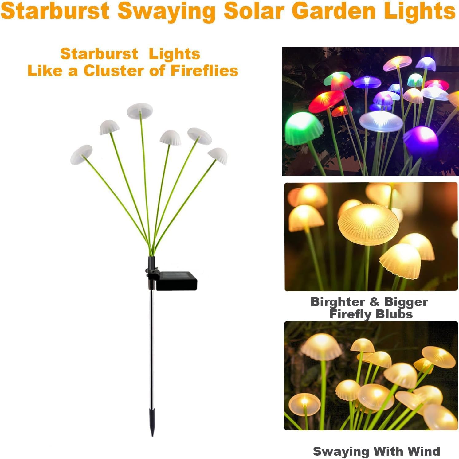 Solar Mushroom Garden Lights &ndash; Waterproof Outdoor LED Jellyfish Firefly Lights for Yard, Patio, Pathway, Lawn, Landscape, Porch (2Pack Warm) image number 1