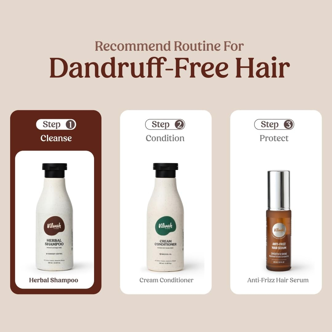 Vilvah Store Herbal Shampoo for Dandruff Control, anti Dandruff Shampoo, Relieves from Dandruff Related Itching, Soothes Scalp & Nourishes Hair, SLS & Paraben Free, for Men and Women, 250Ml